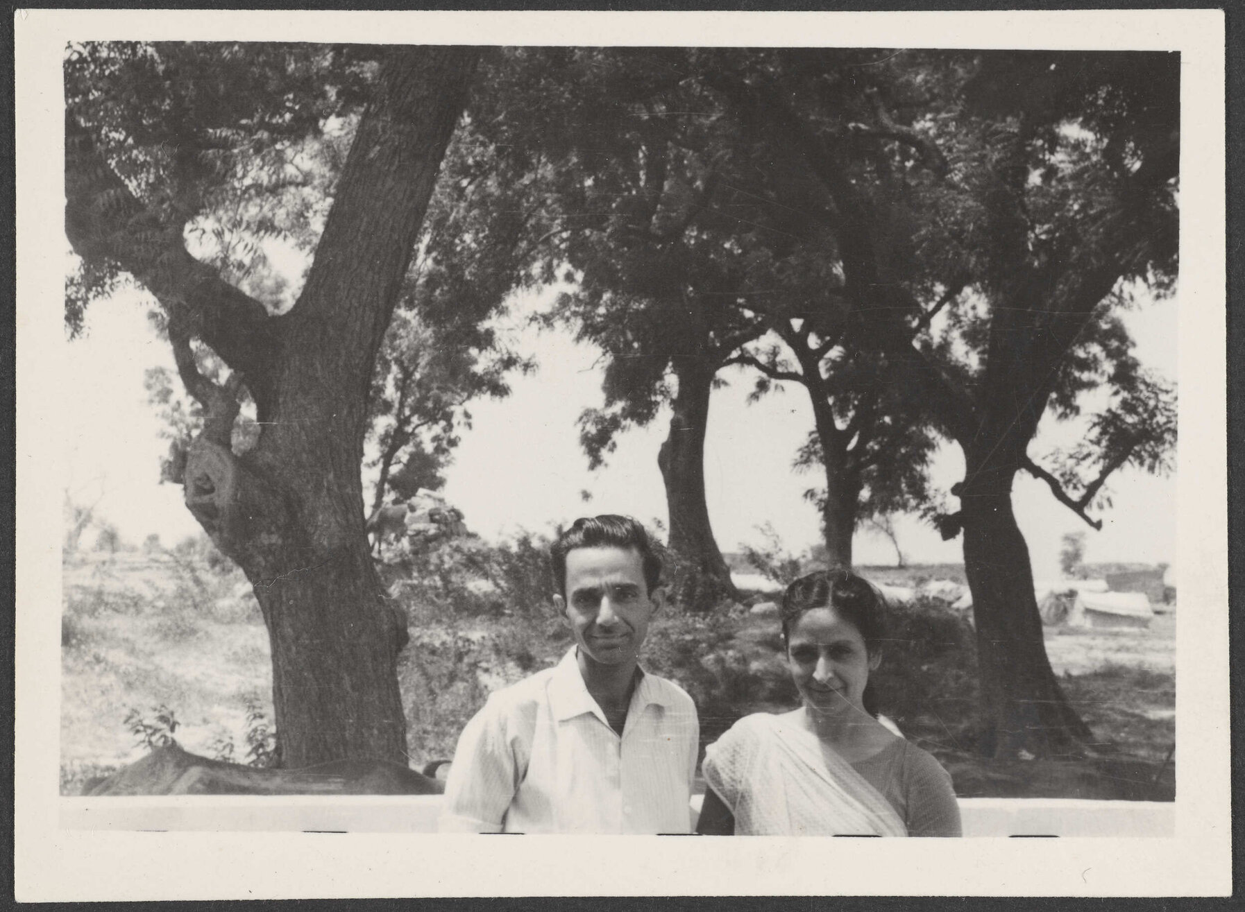 Mahendra Kulasrestha and Amrita Pritam outside Pritam's house