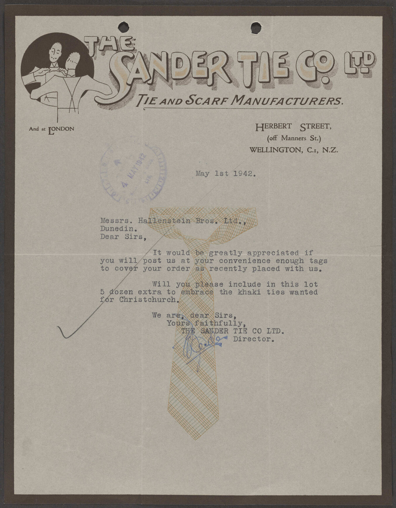 The Sander Tie Co. letterhead
