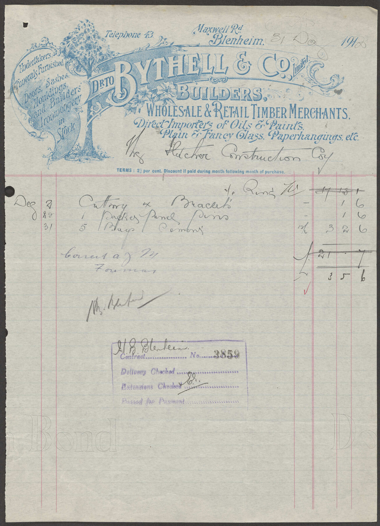 Bythell &amp; Co. billhead