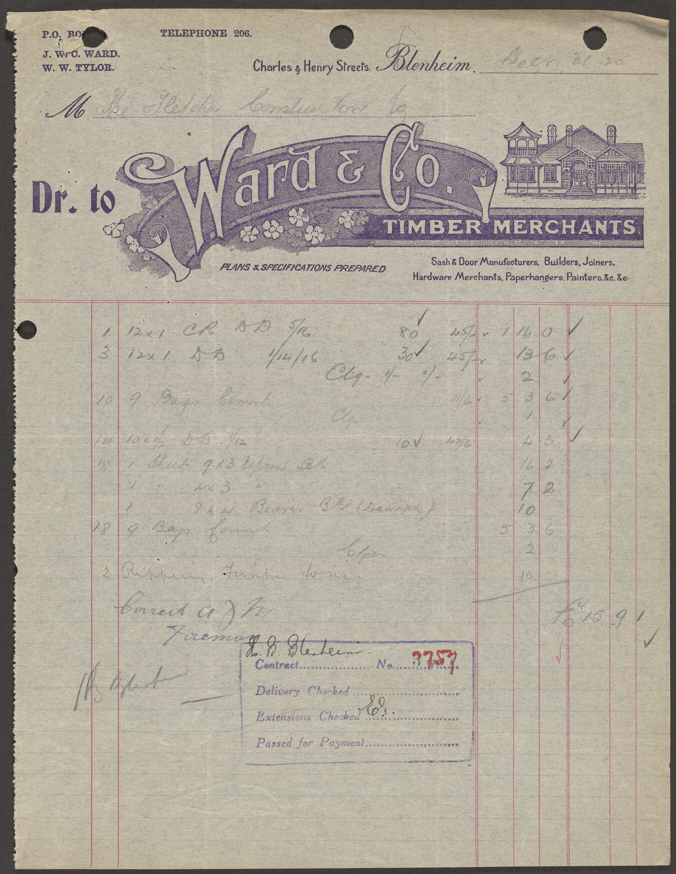 Ward &amp; Co. billhead