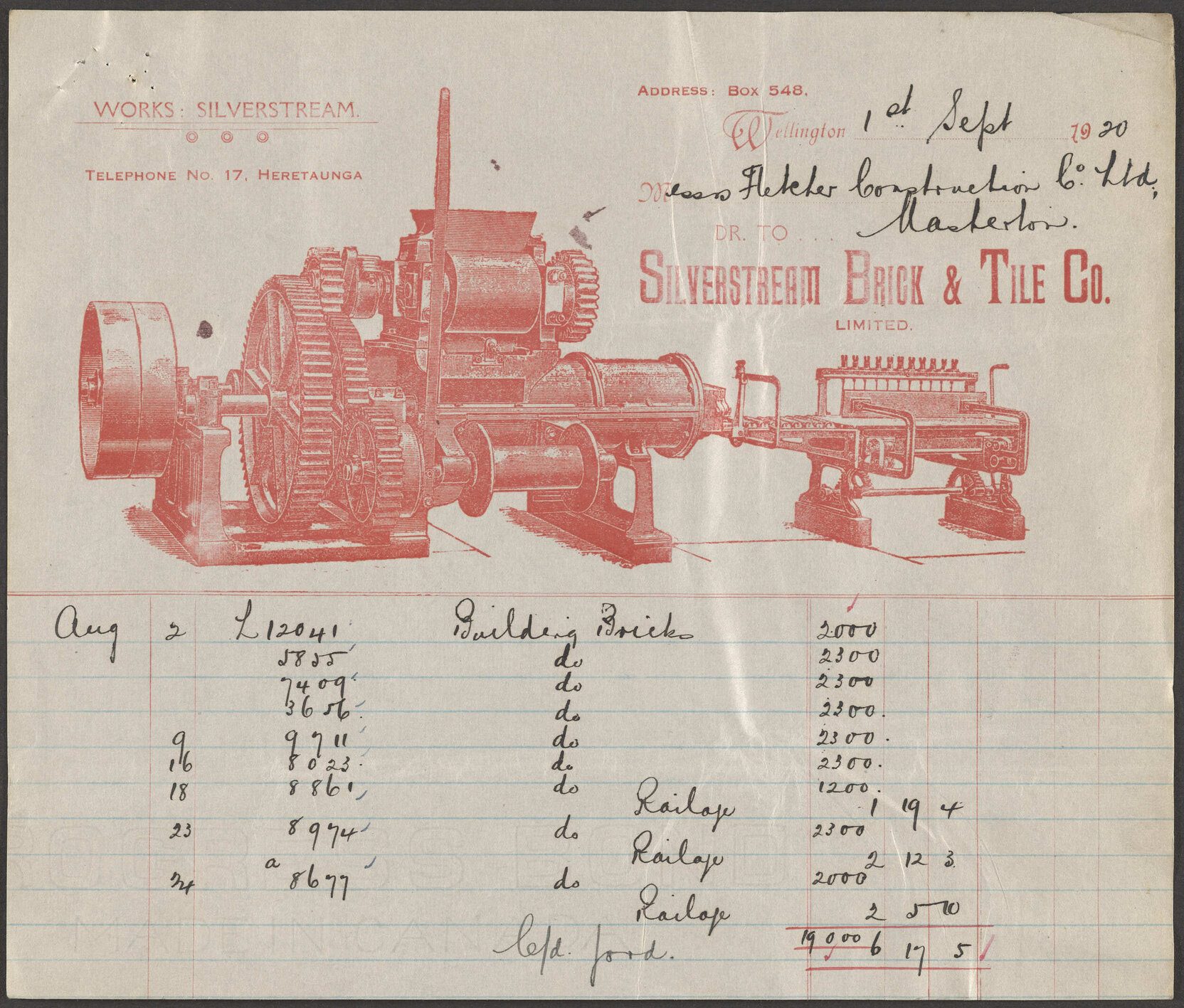 Silverstream Brick &amp; Tile Co. billhead