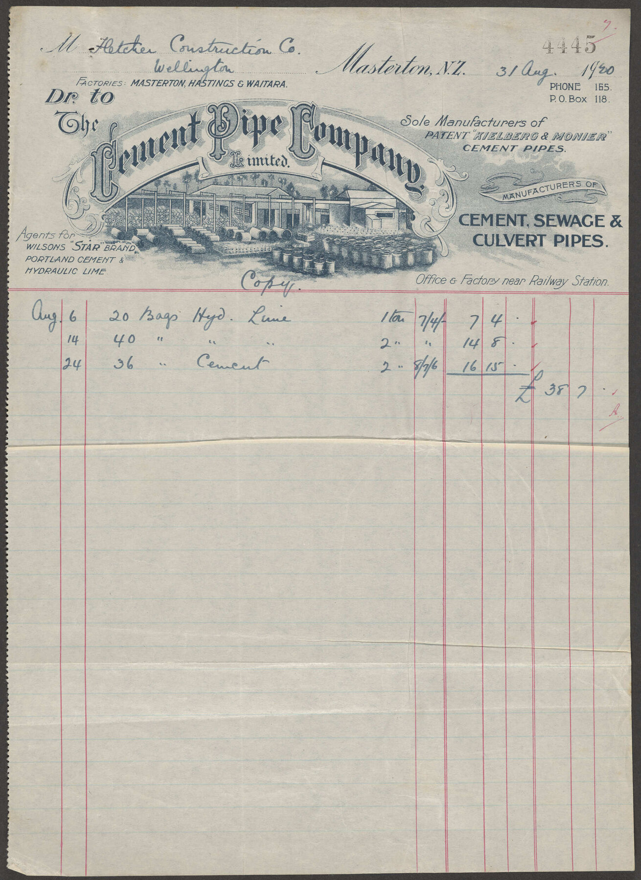 Cement Pipe Company billhead