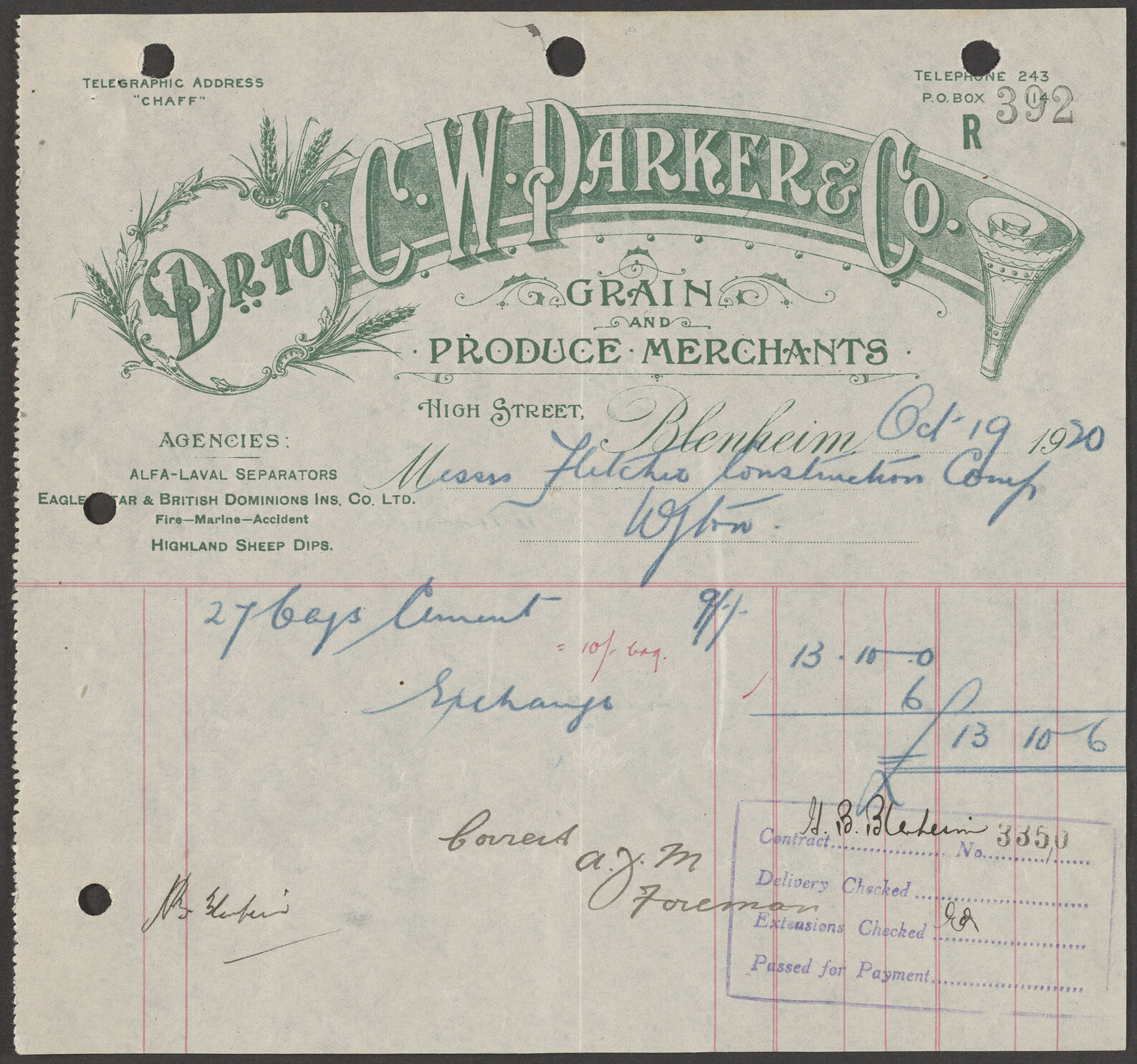 C.W. Parker &amp; Co. billhead