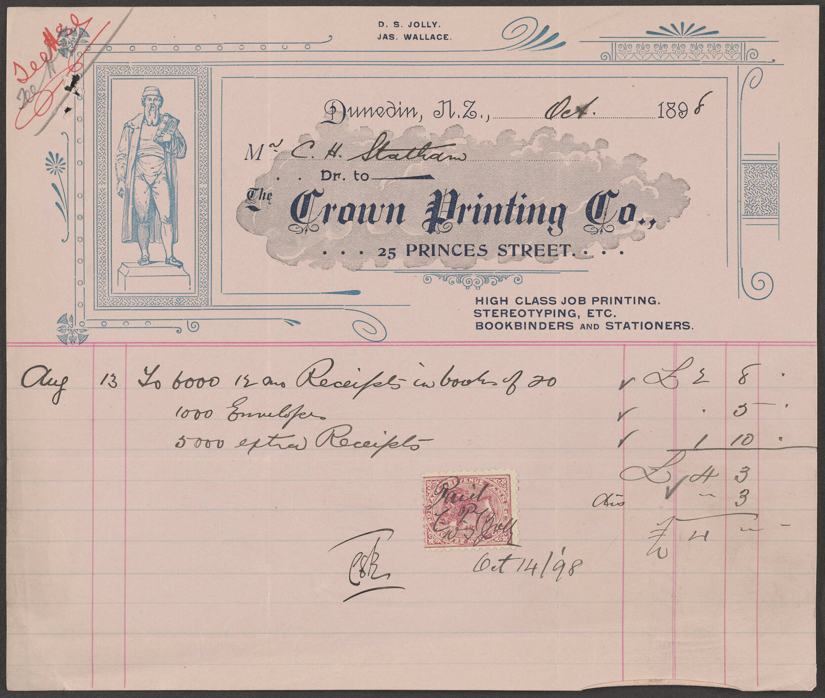 Crown Printing Company billhead