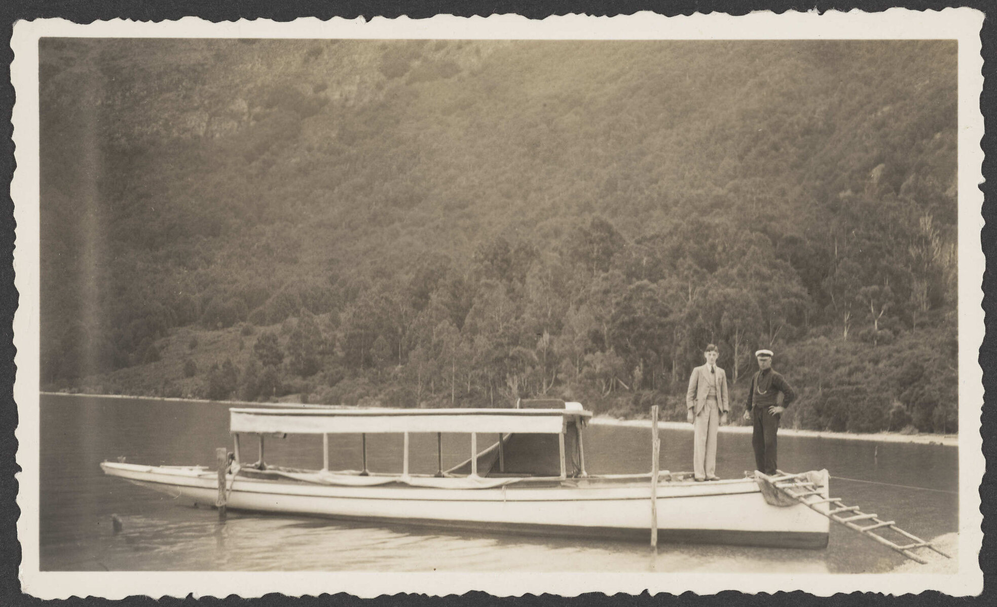 'Peter &amp; Jock Edgar on the "Thelma" in Bob's Cove, Easter 1937'