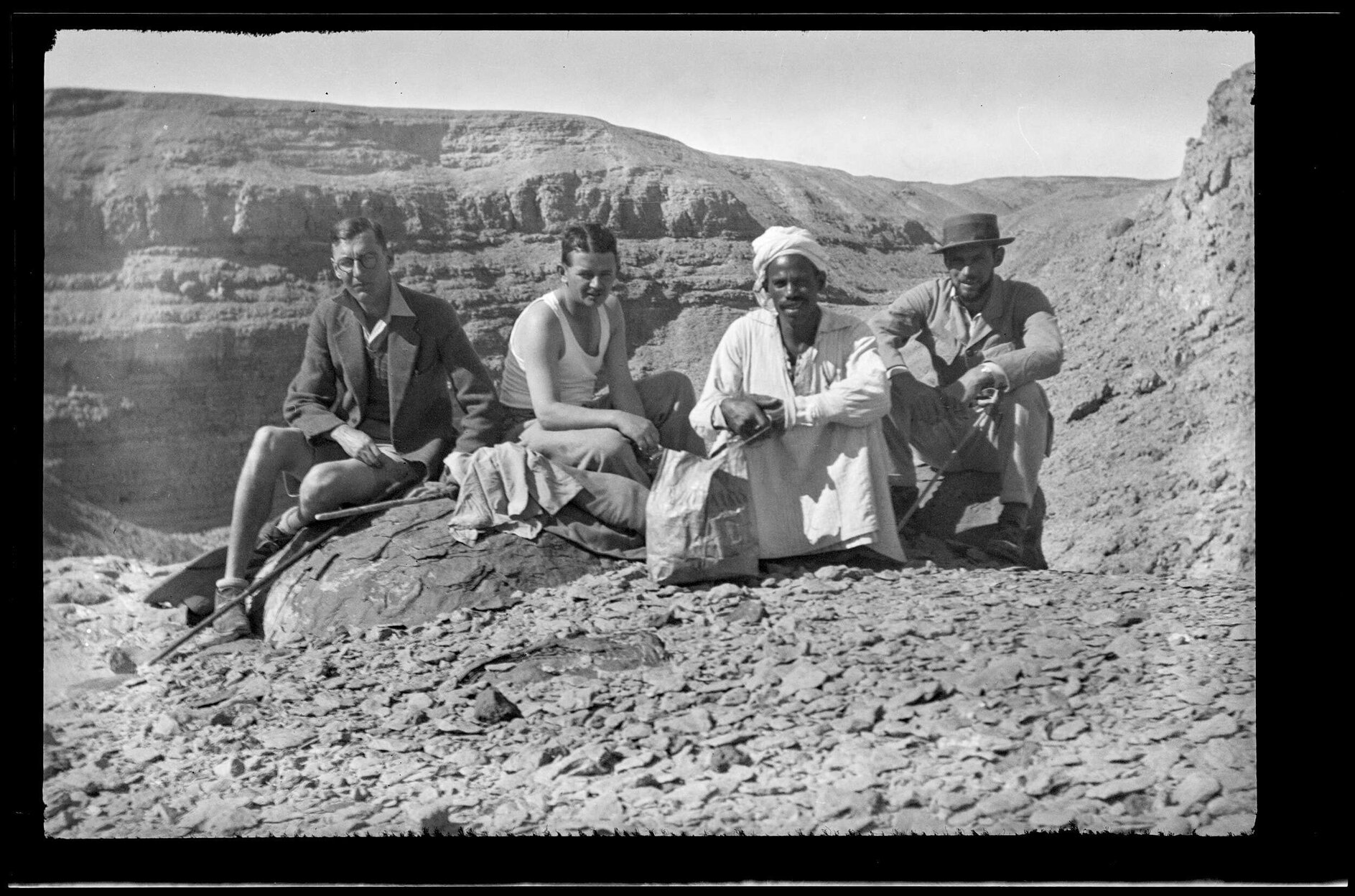 Tommy Fairman, Ralph Lavers and Stephen Sherman with unidentified guide, Egypt