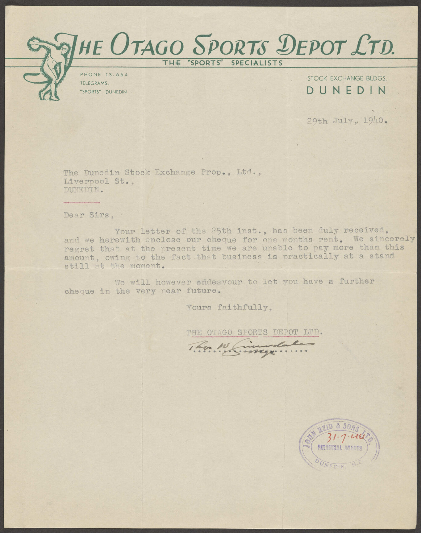 Otago Sports Depot letterhead