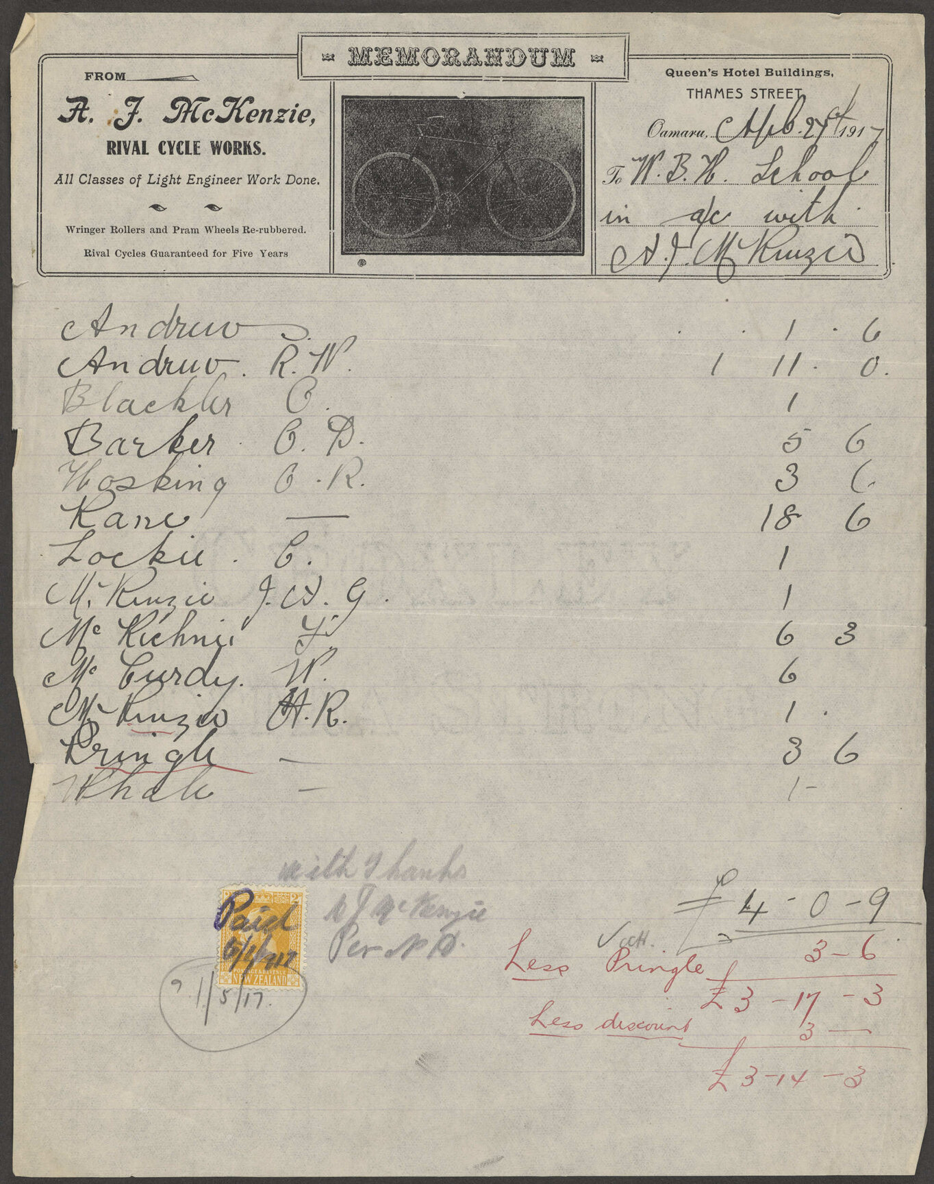 A.J. McKenzie billhead