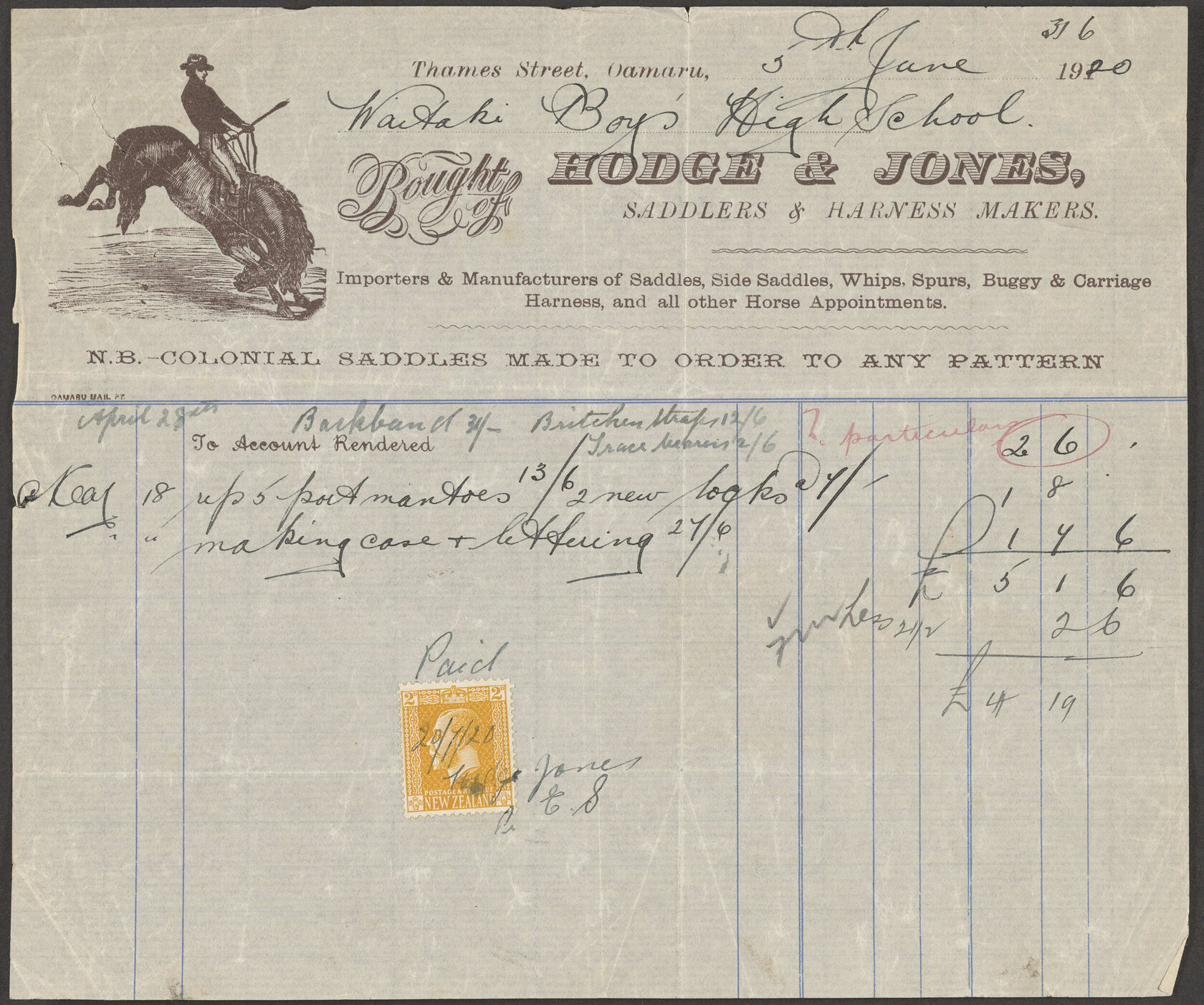 Hodge &amp; Jones billhead