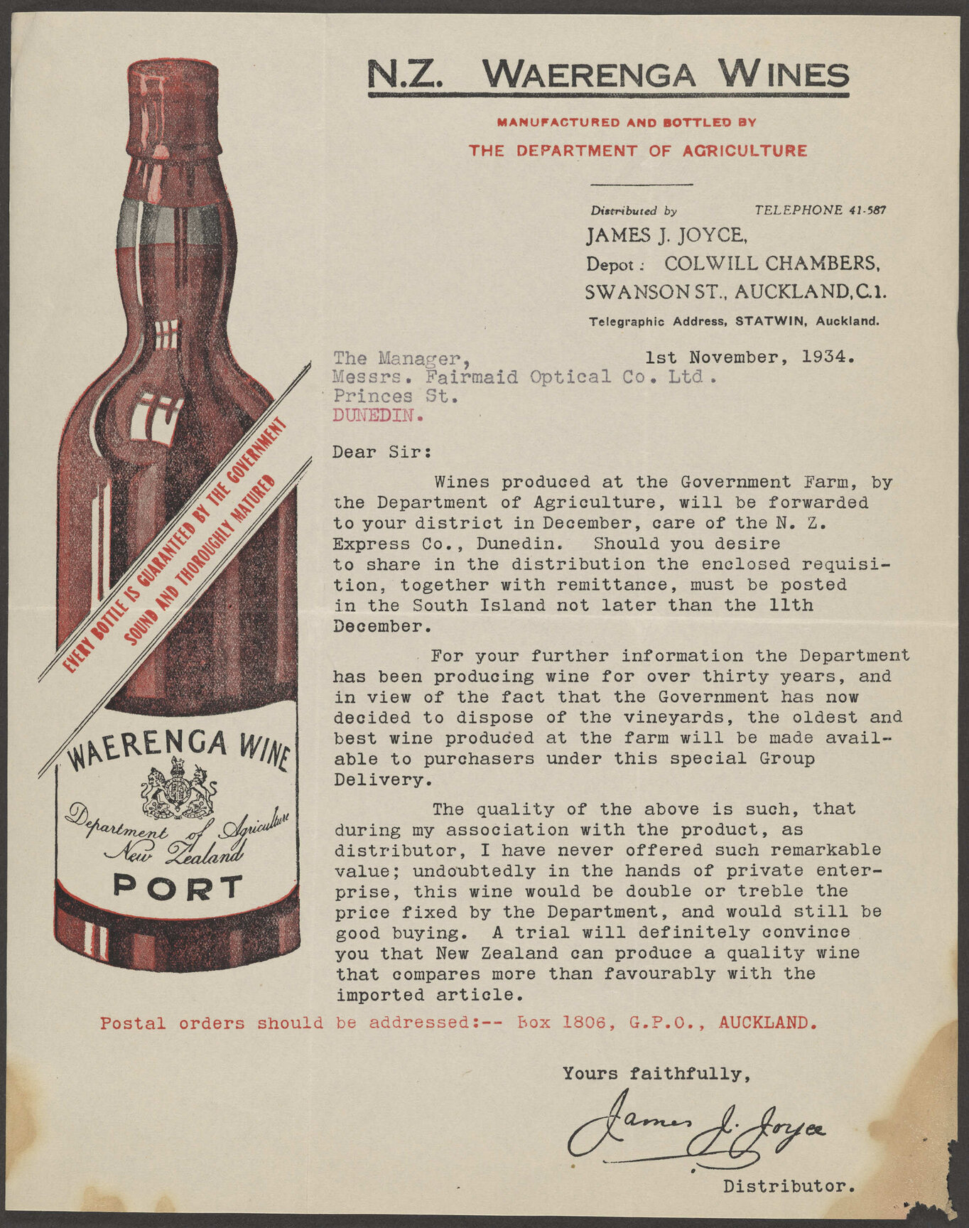 Waerenga Wines letterhead