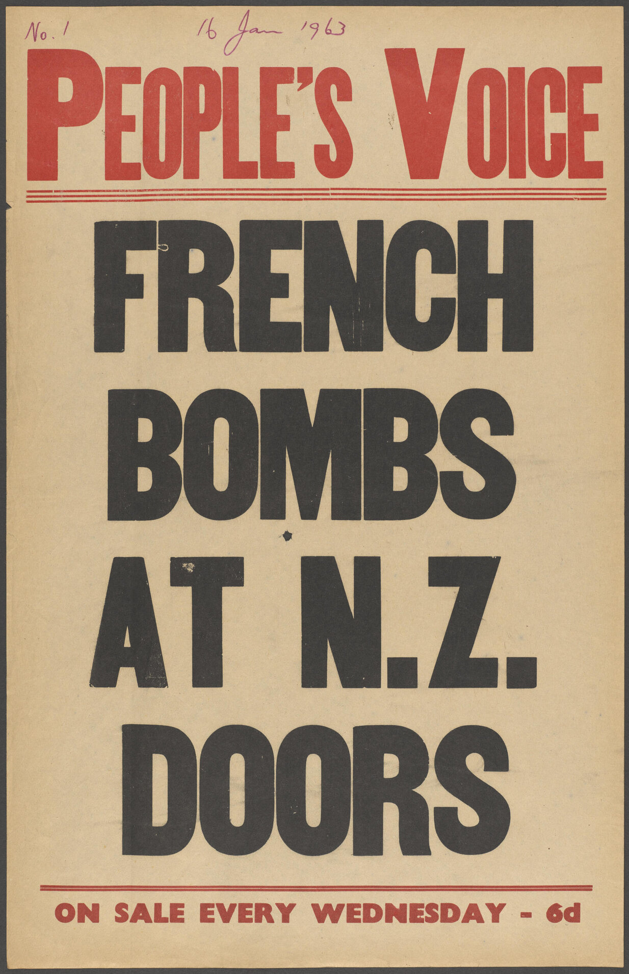 "French Bombs At N.Z. Doors"