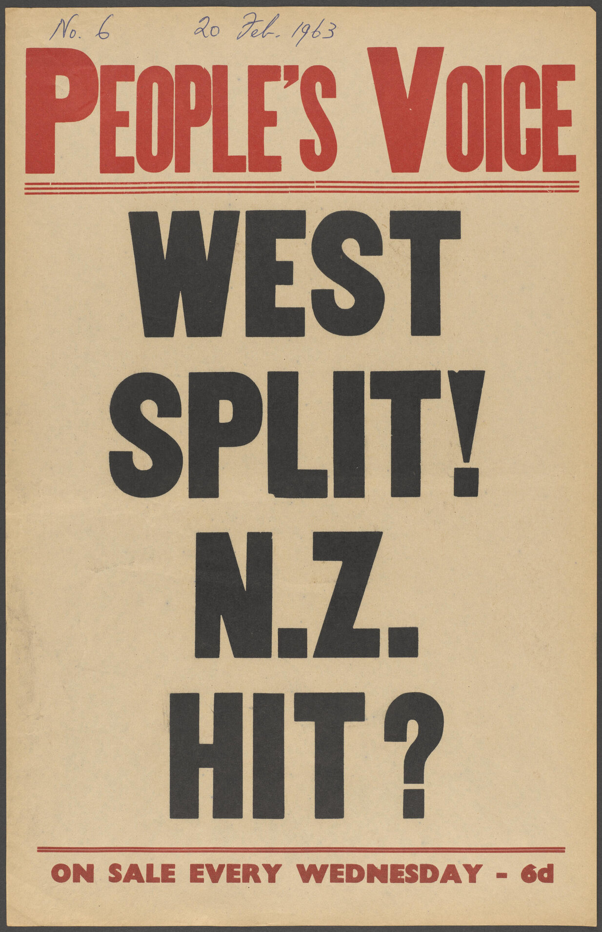 "West Split! N.Z. Hit?"