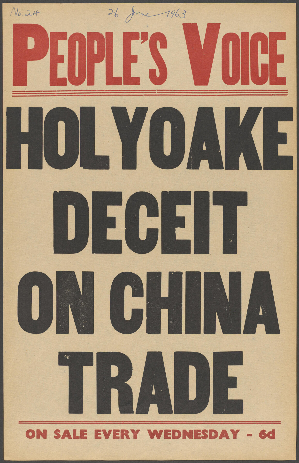 "Holyoake Deceit On China Trade"