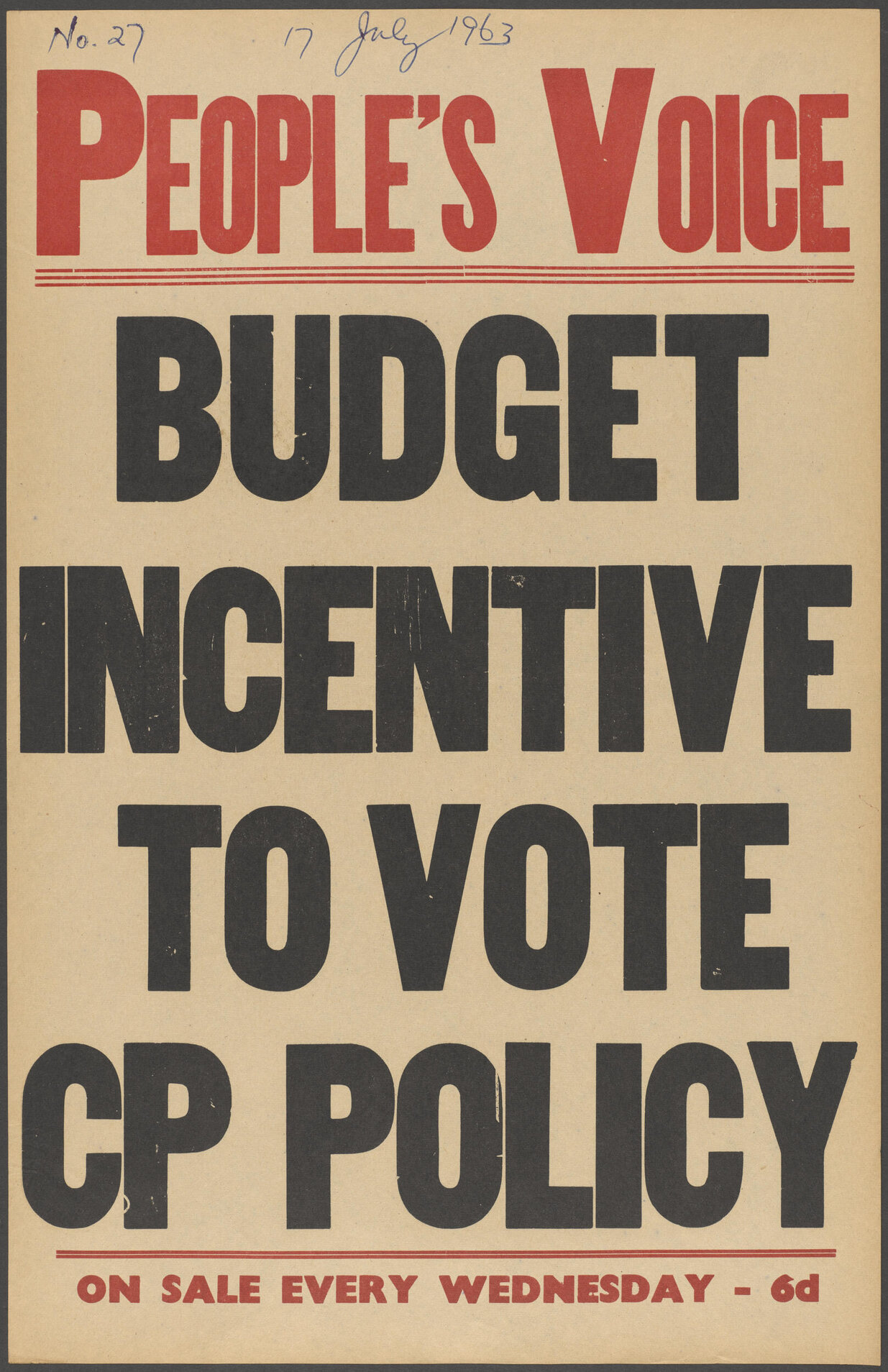 "Budget Incentive To Vote CP Policy"