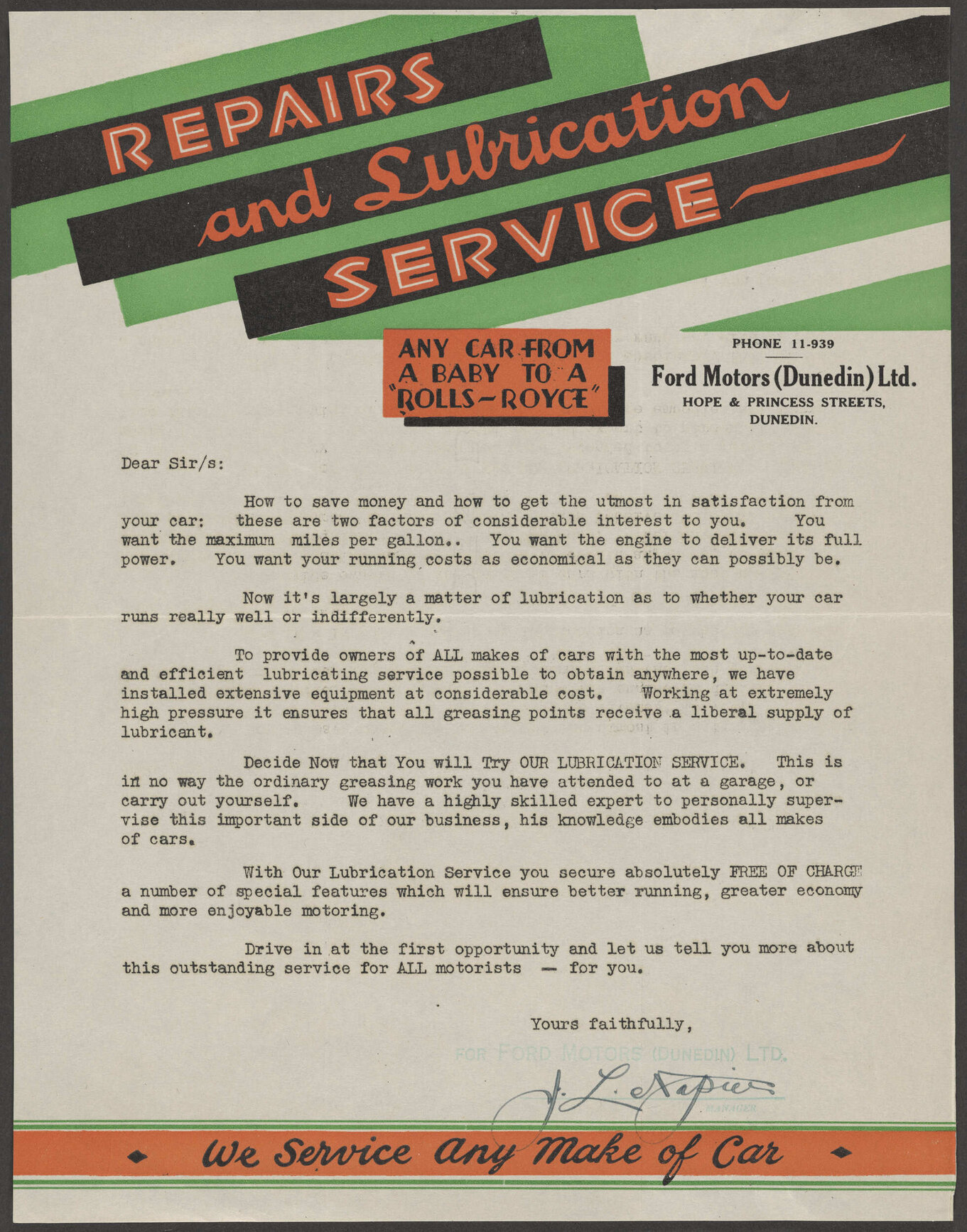 Ford Motors (Dunedin) letterhead