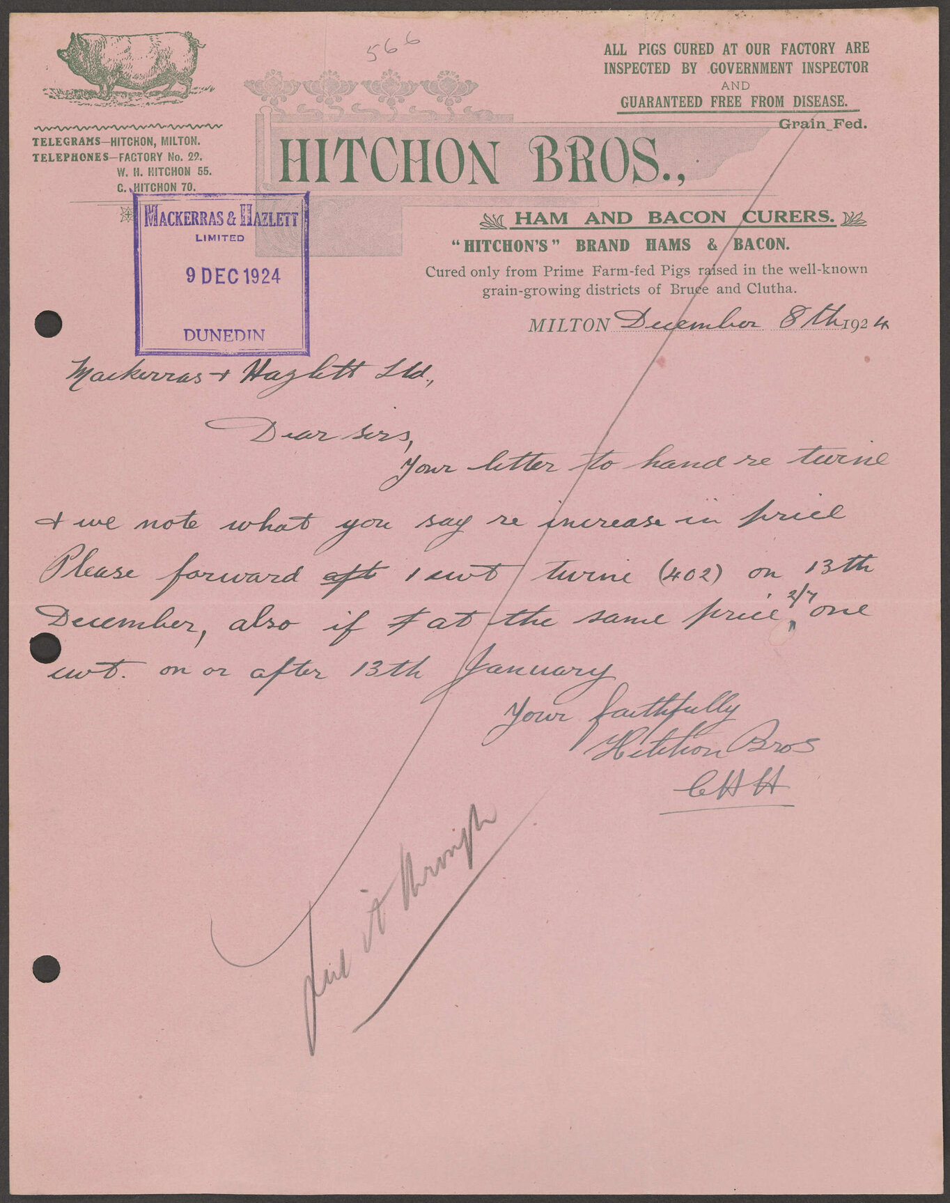Hitchon Brothers letterhead