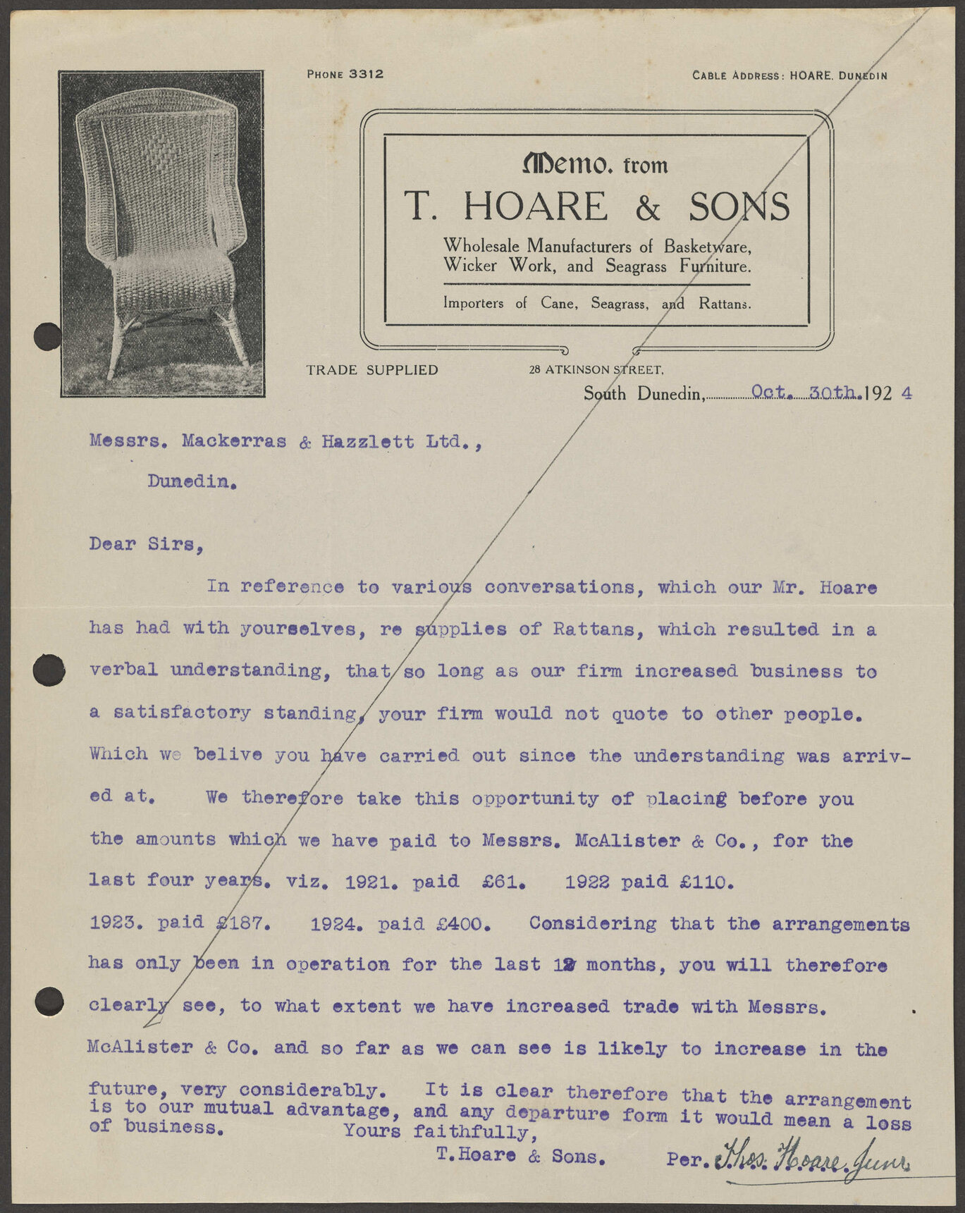 T. Hoare &amp; Sons letterhead