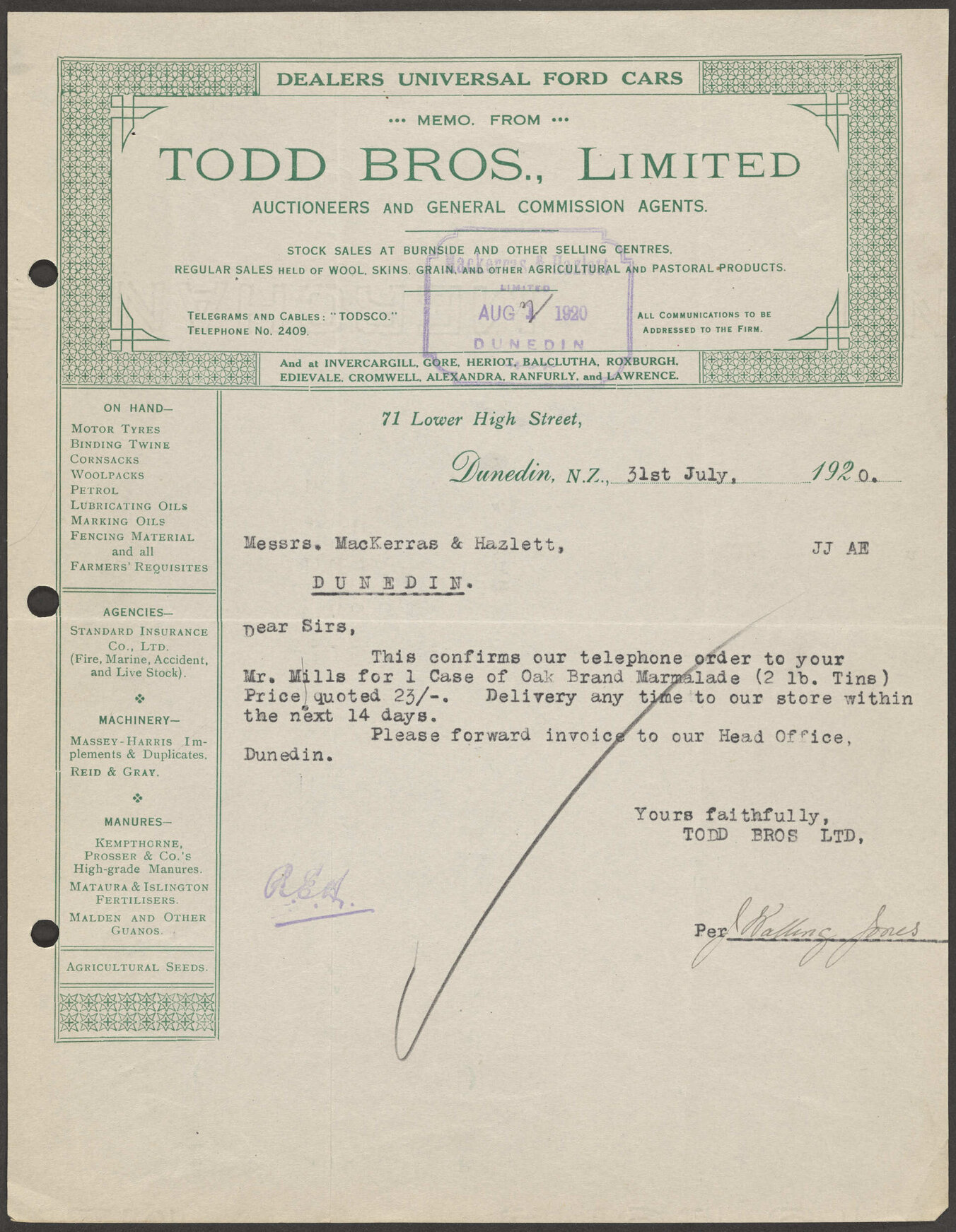 Todd Bros letterhead