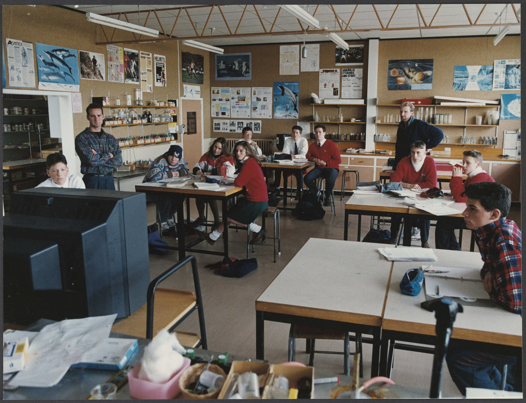 Teachers and pupils in science classroom at Kaikorai Valley High School