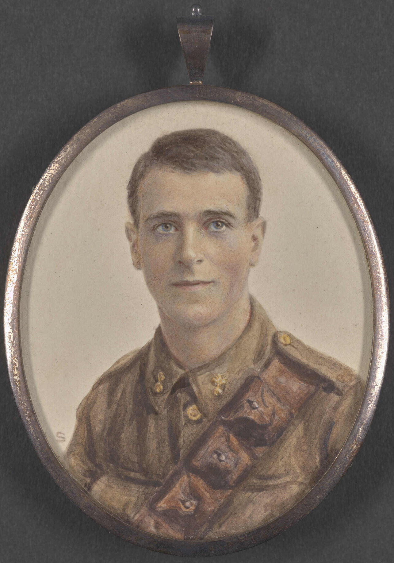 [Watercolour?] miniature of Harold Fels in a leather case