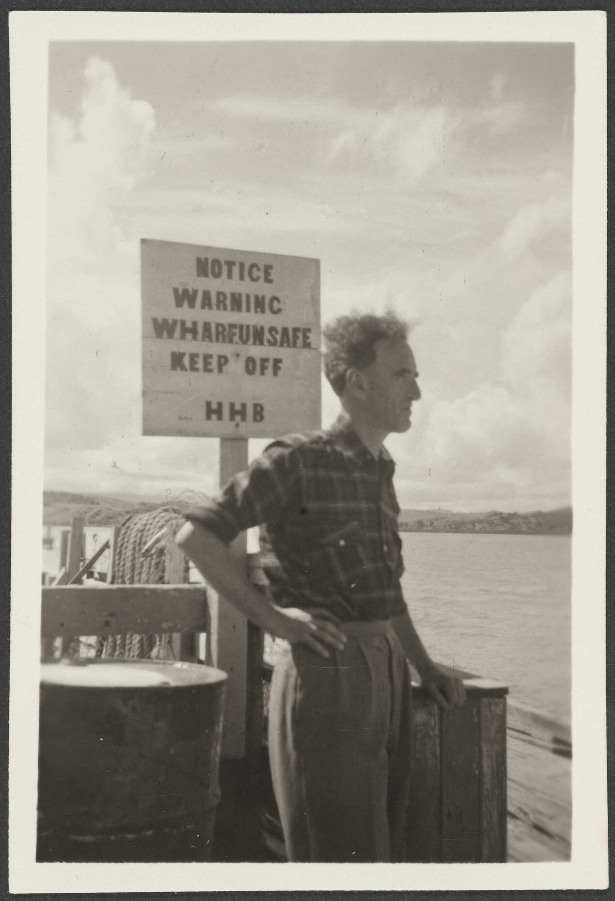 Charles Brasch on a pier