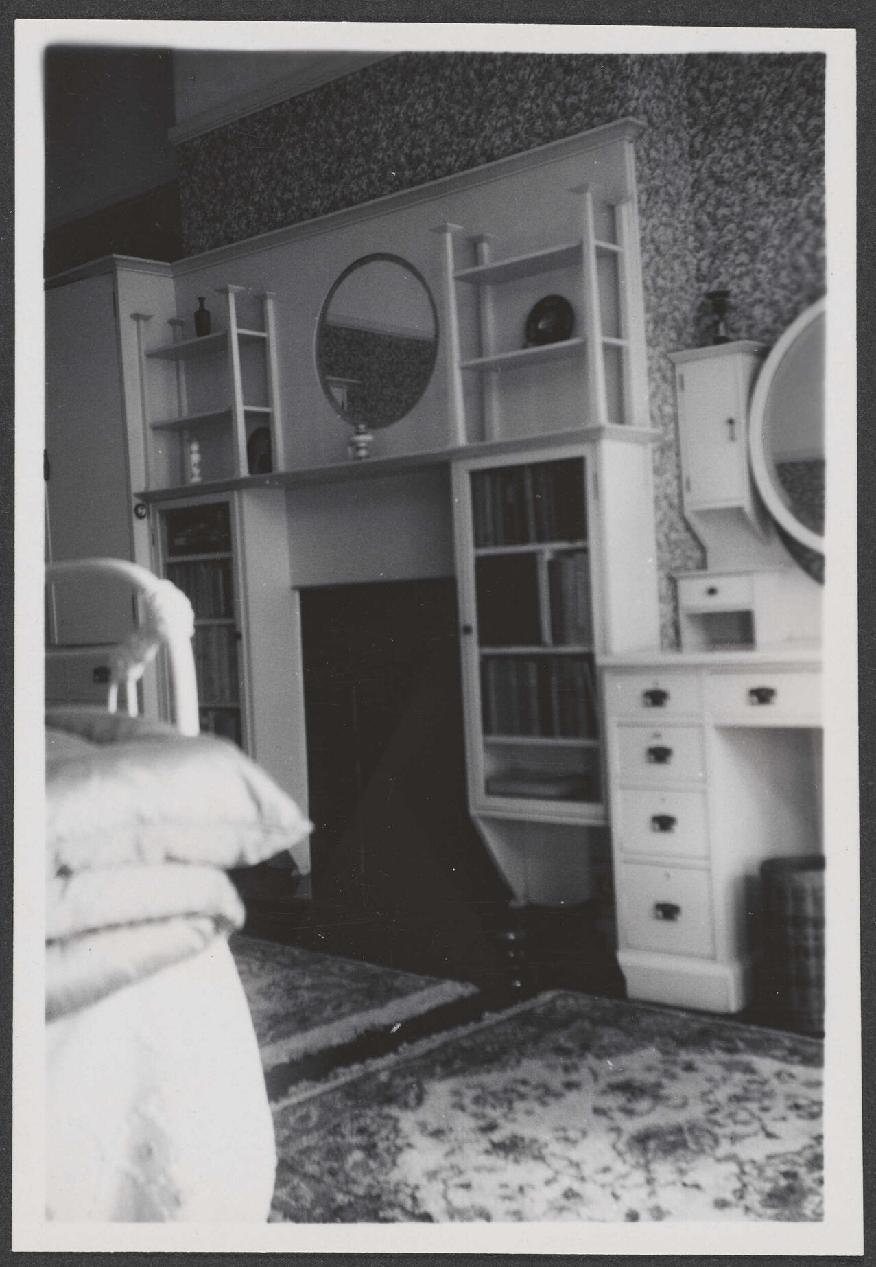 Interior fireplace and cabinetry at Manono