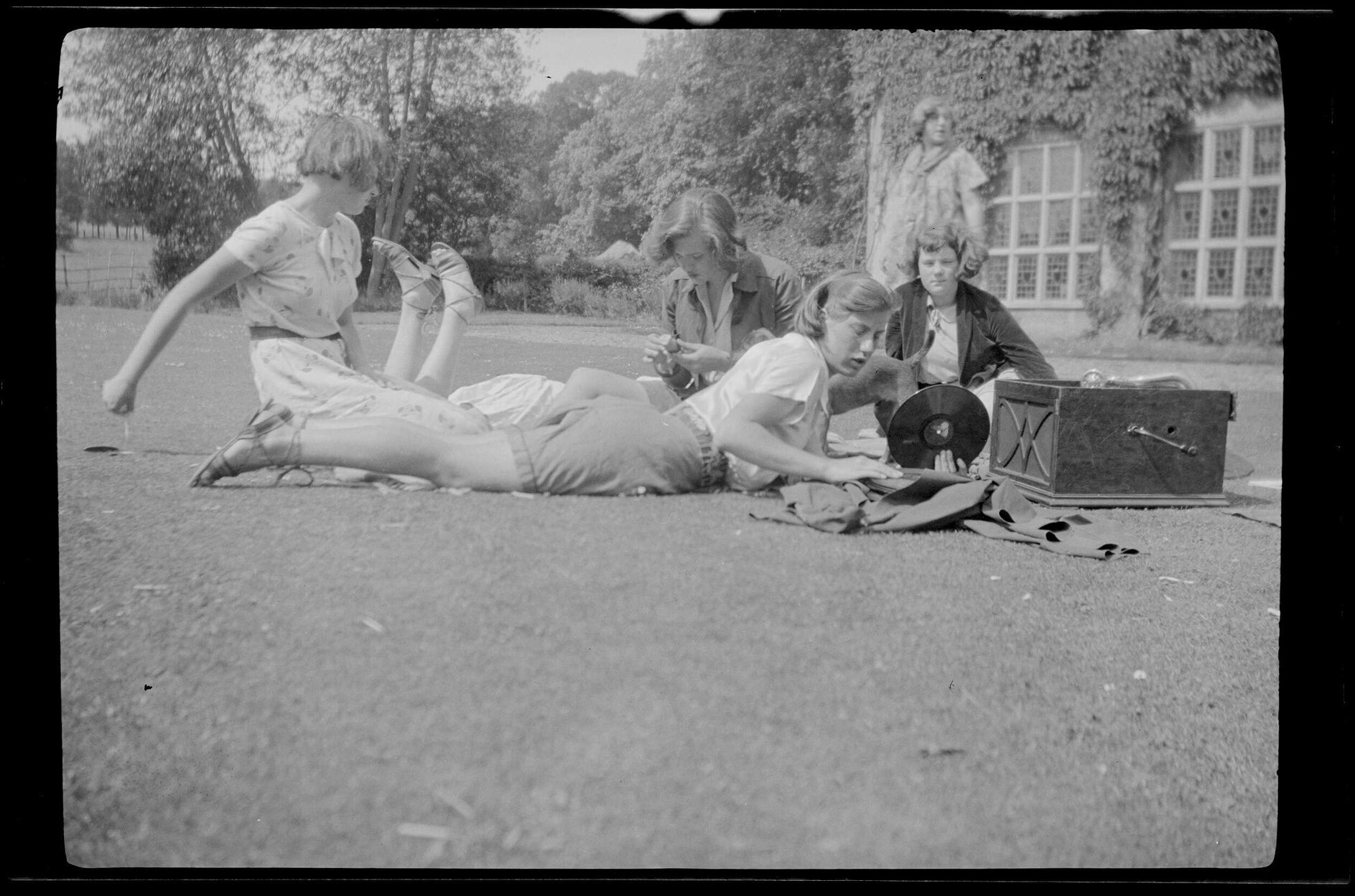 'The Abbey, June 1937. Ann, Hazel's legs, Lettsie, Mary, Kathleen Dunne, Barbara'
