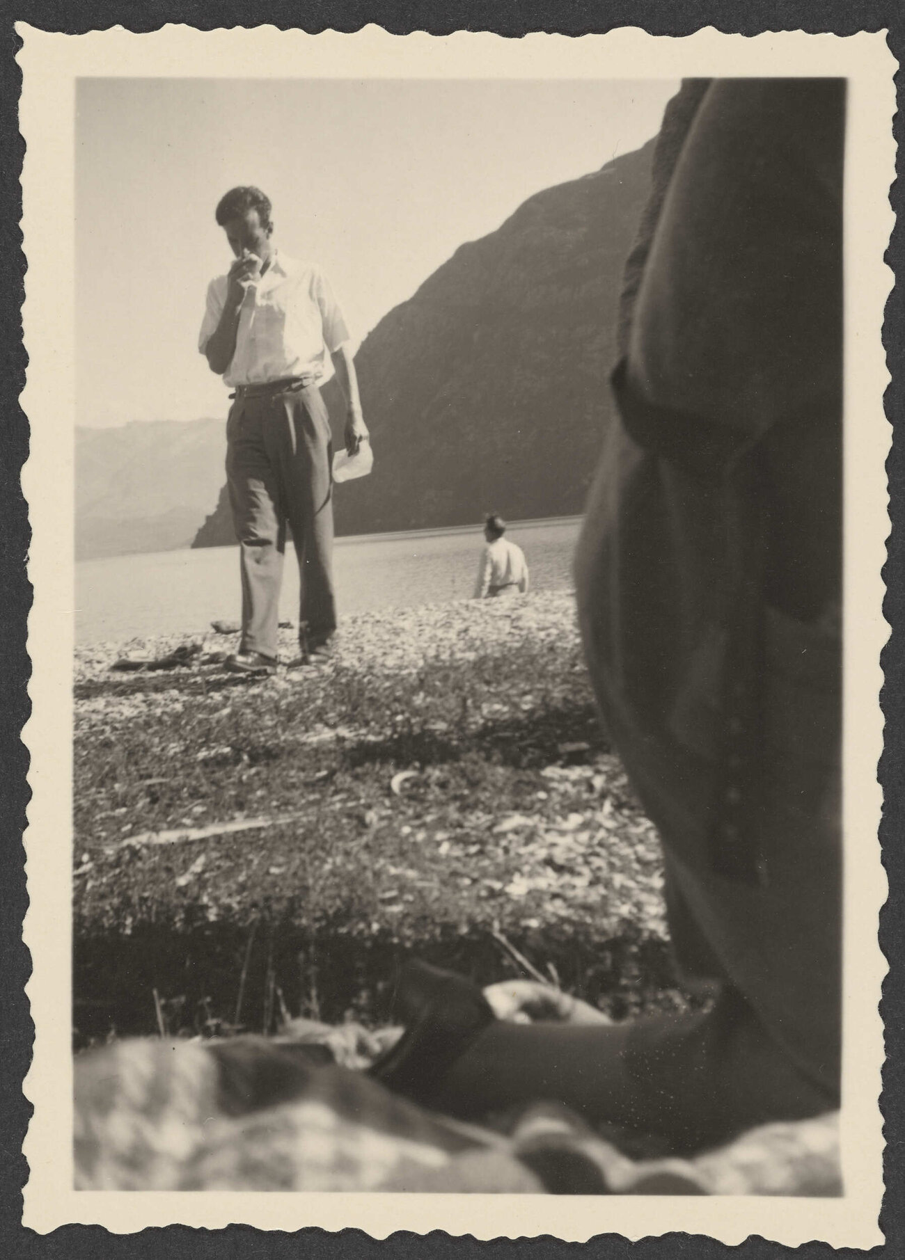 Charles Brasch and John Fels at the water's edge