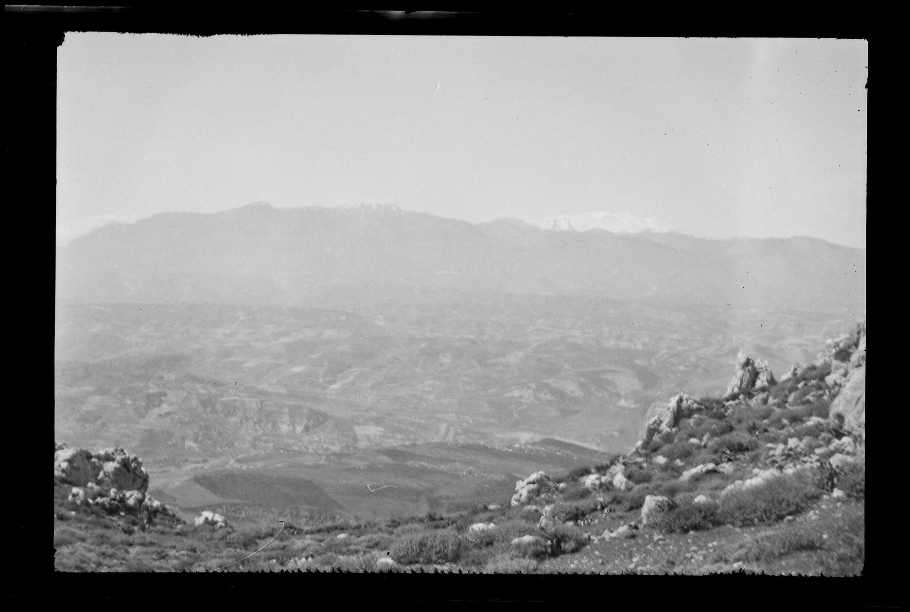 View over hills to mountains