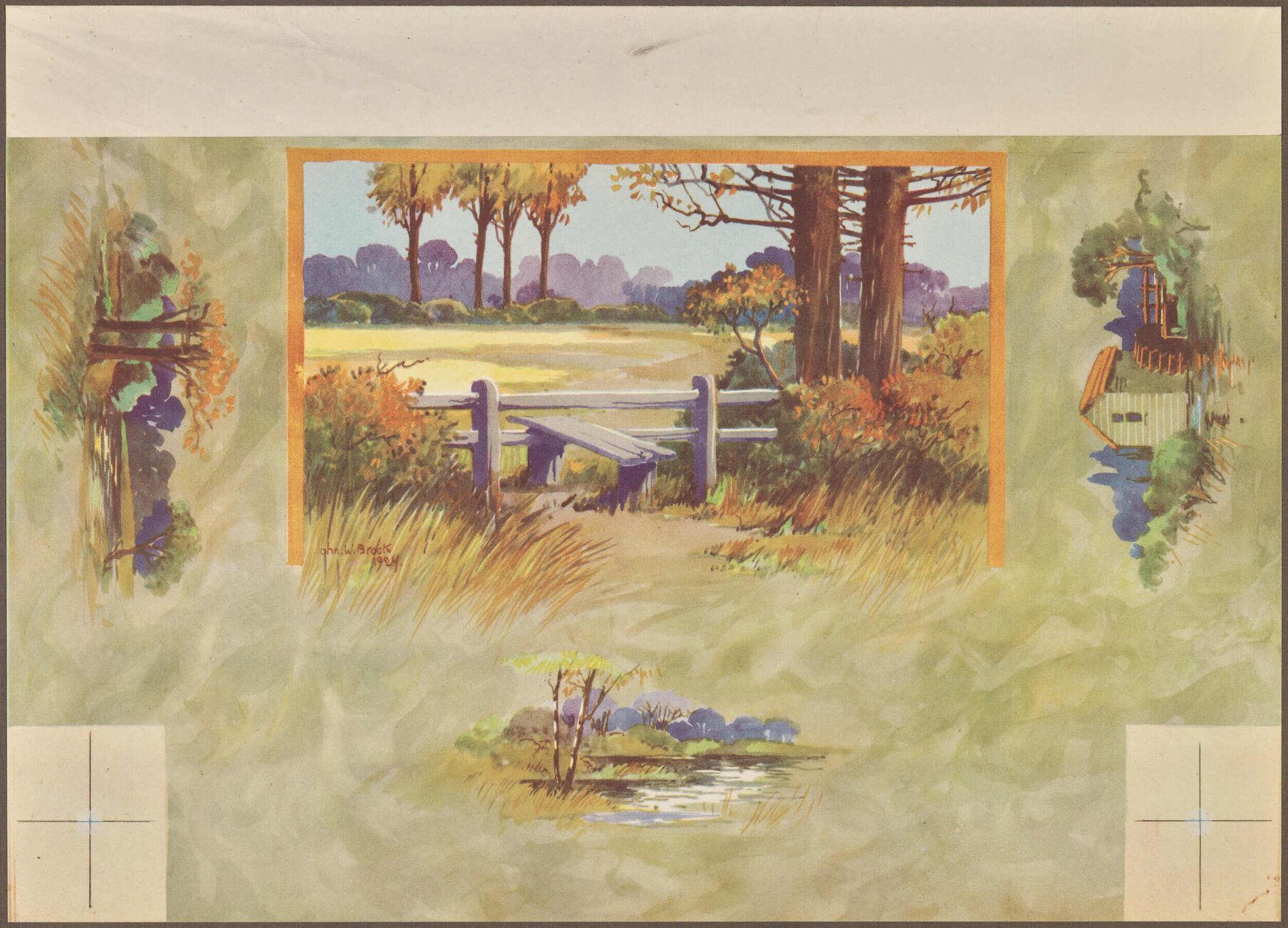 Chocolate box label with pastoral scenes
