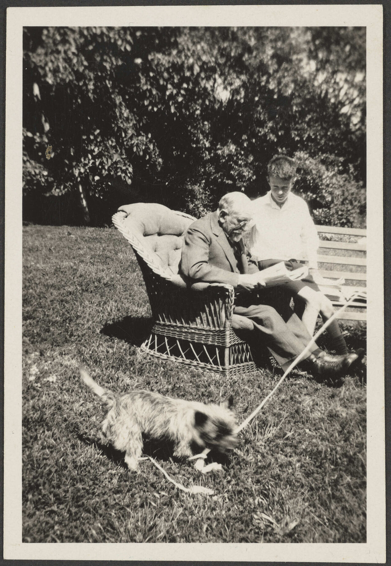 Willi Fels with an unidentified young boy [Jeremy Stamers-Smith] and dog