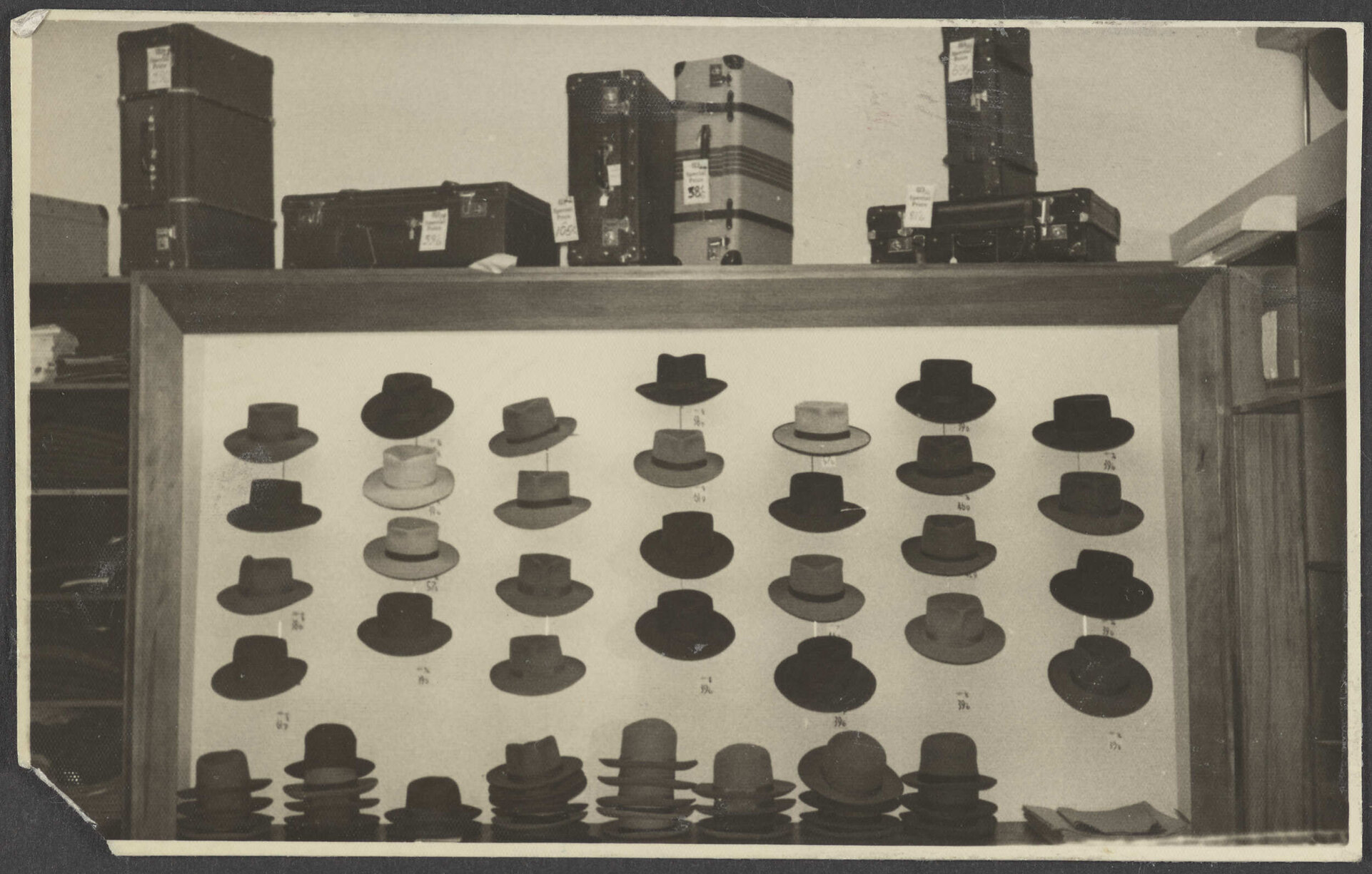 Hat and luggage displays at Hallensteins, Whangārei