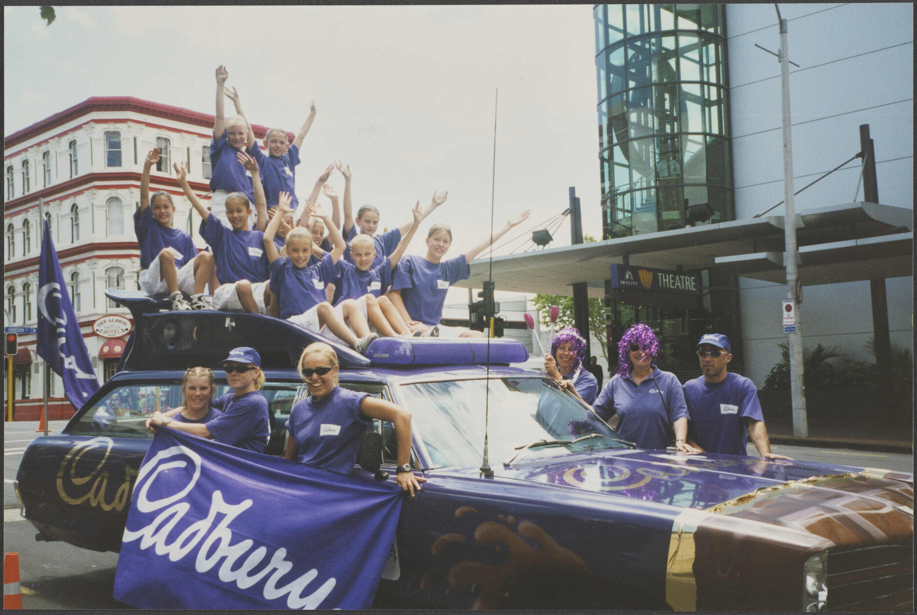 Cadbury team with Pontiac car, Variety Bash road trip