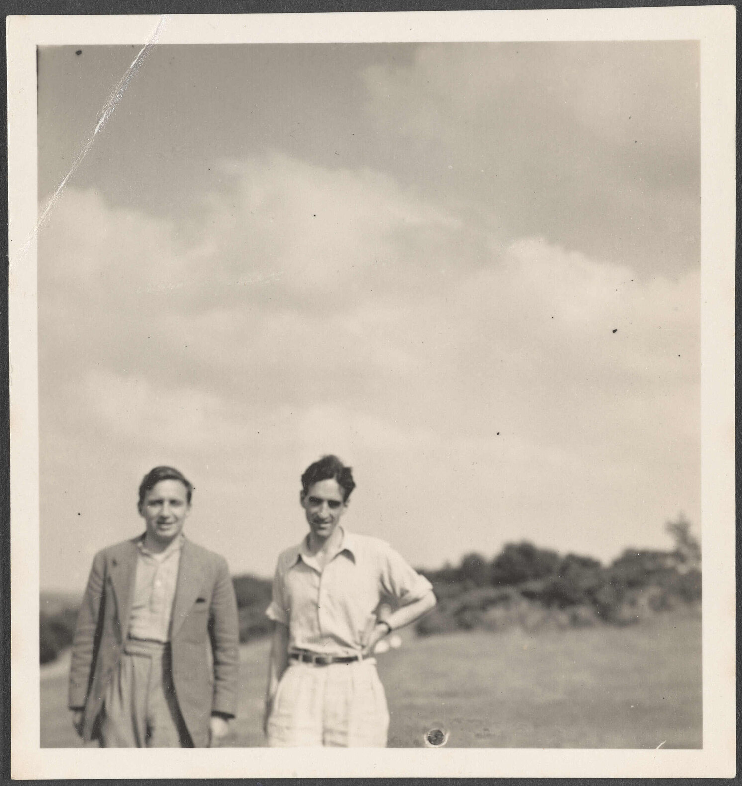 Charles Brasch with unidentified man, Coombe Hill