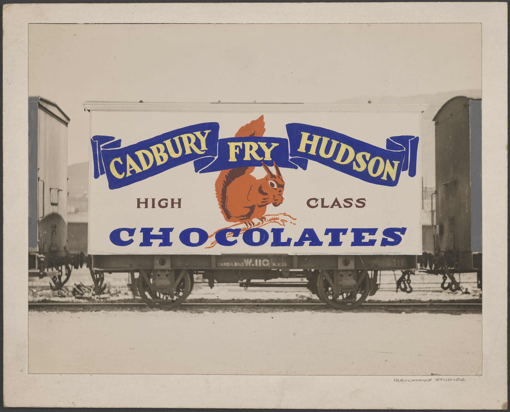 Railway wagon with Cadbury Fry Hudson signwriting by Railways Studios