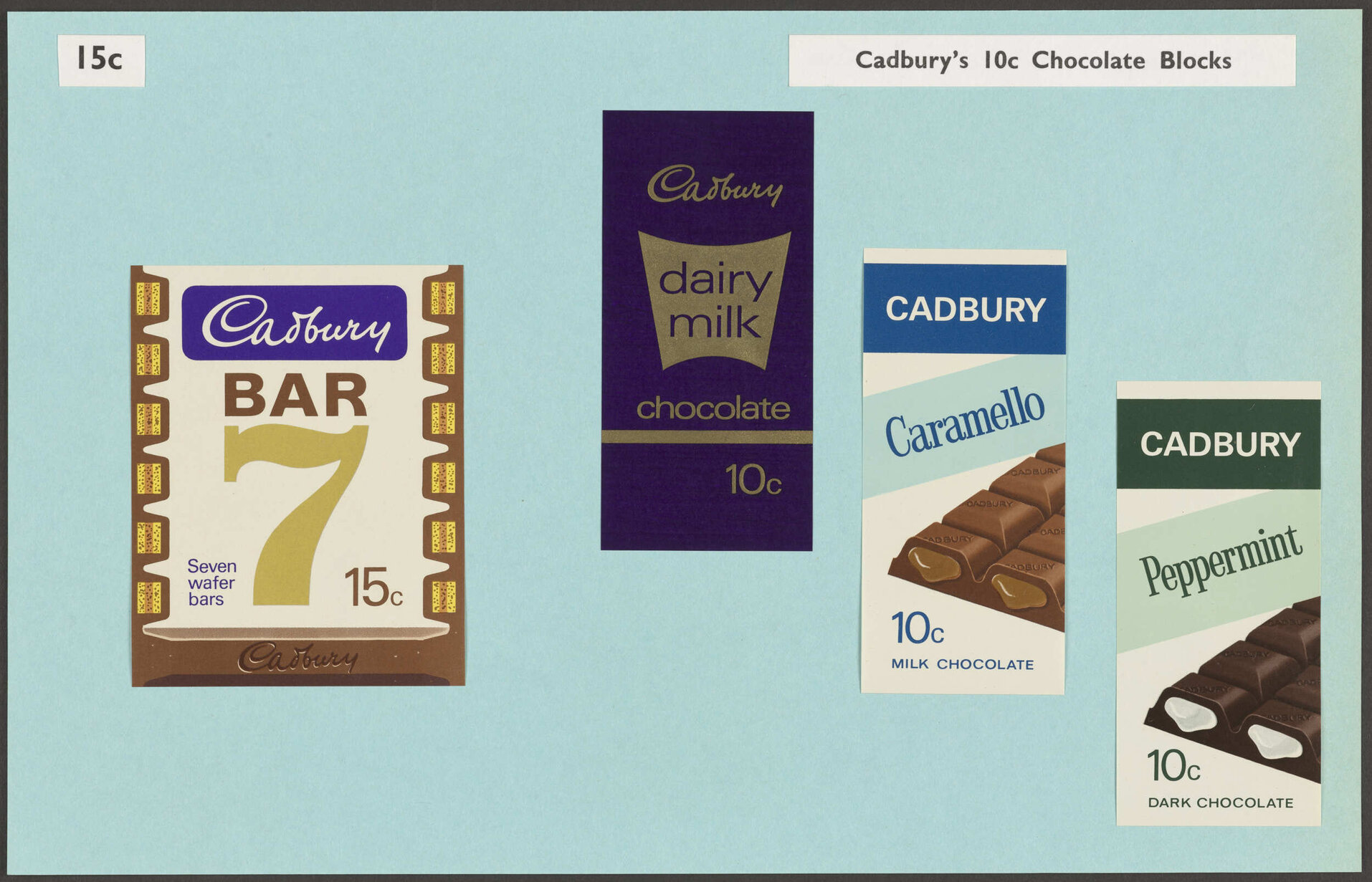 Cadbury Bar 7 and 10c chocolate blocks