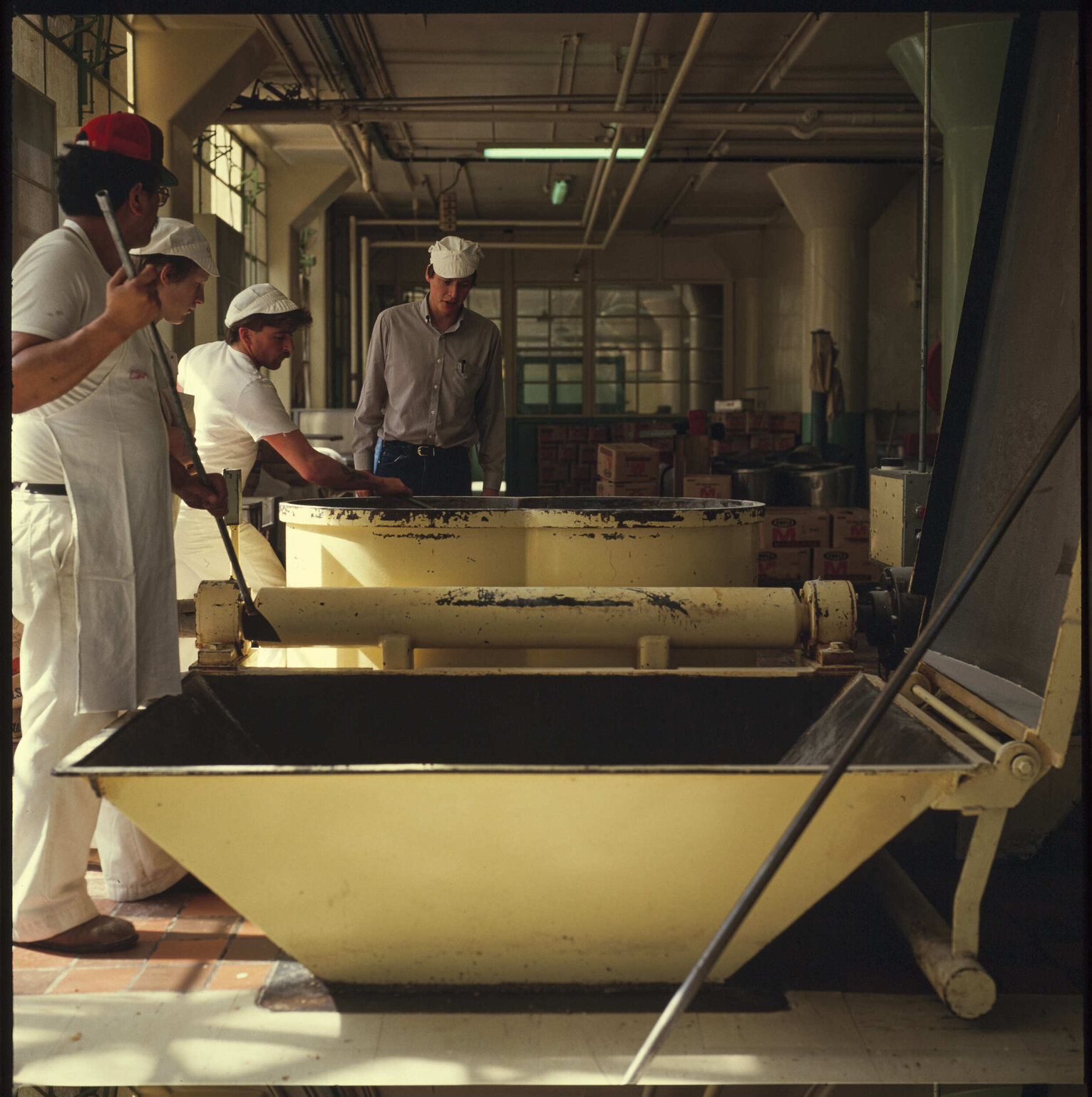 Cadbury production staff with biscuit-making machinery