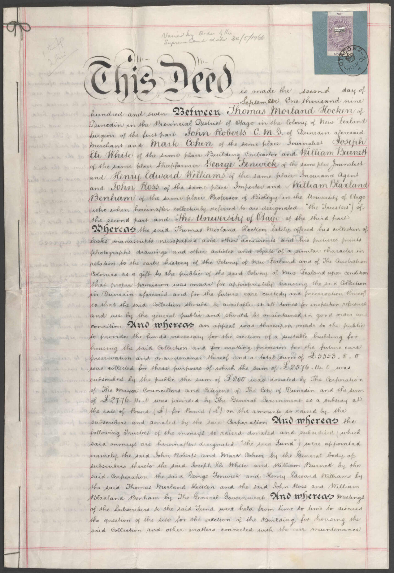 Hocken Library Deed of Trust