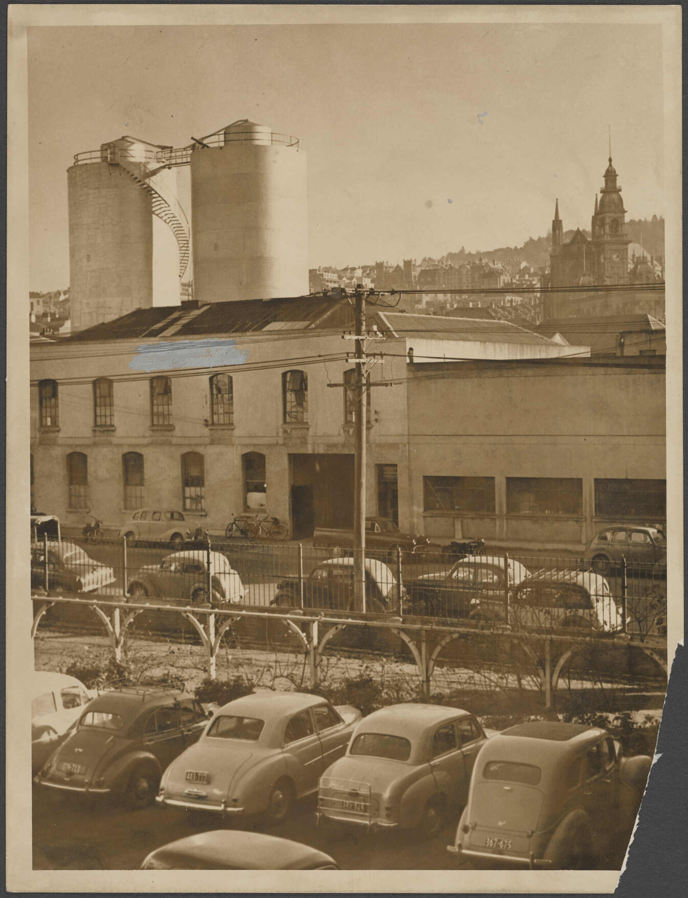 View across Cumberland Street to buildings and silos