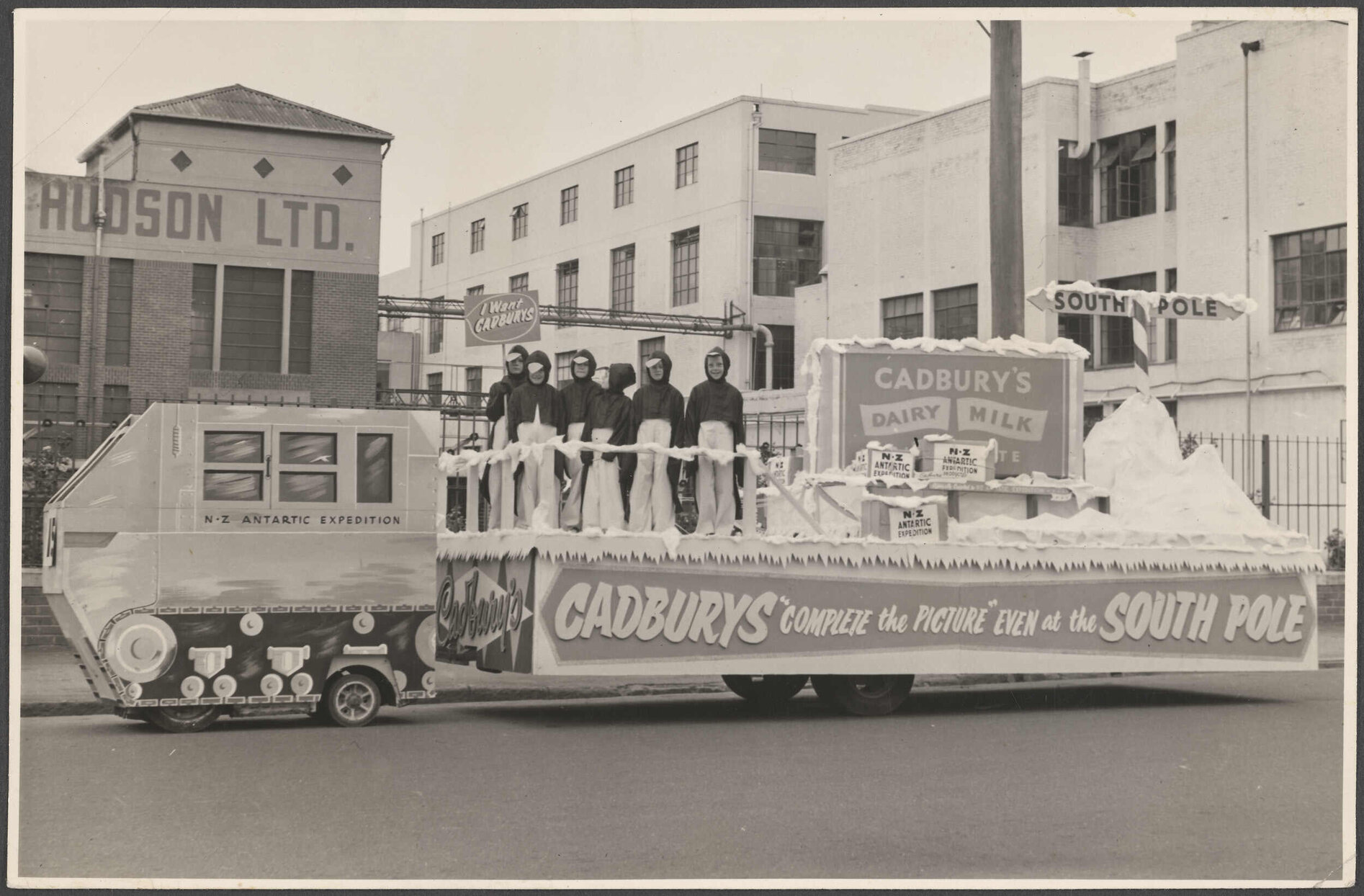 Festival float for Cadbury Fry Hudson in Cumberland Street, Dunedin