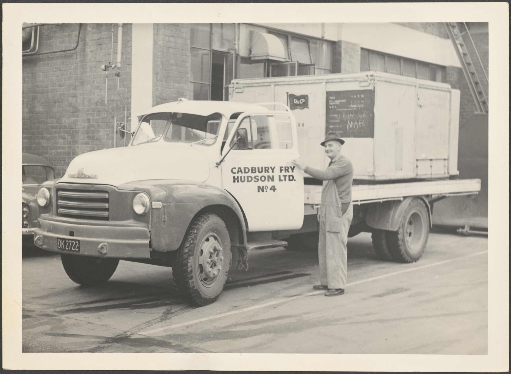 Cadbury Fry Hudson Bedford truck with driver Bin Frame