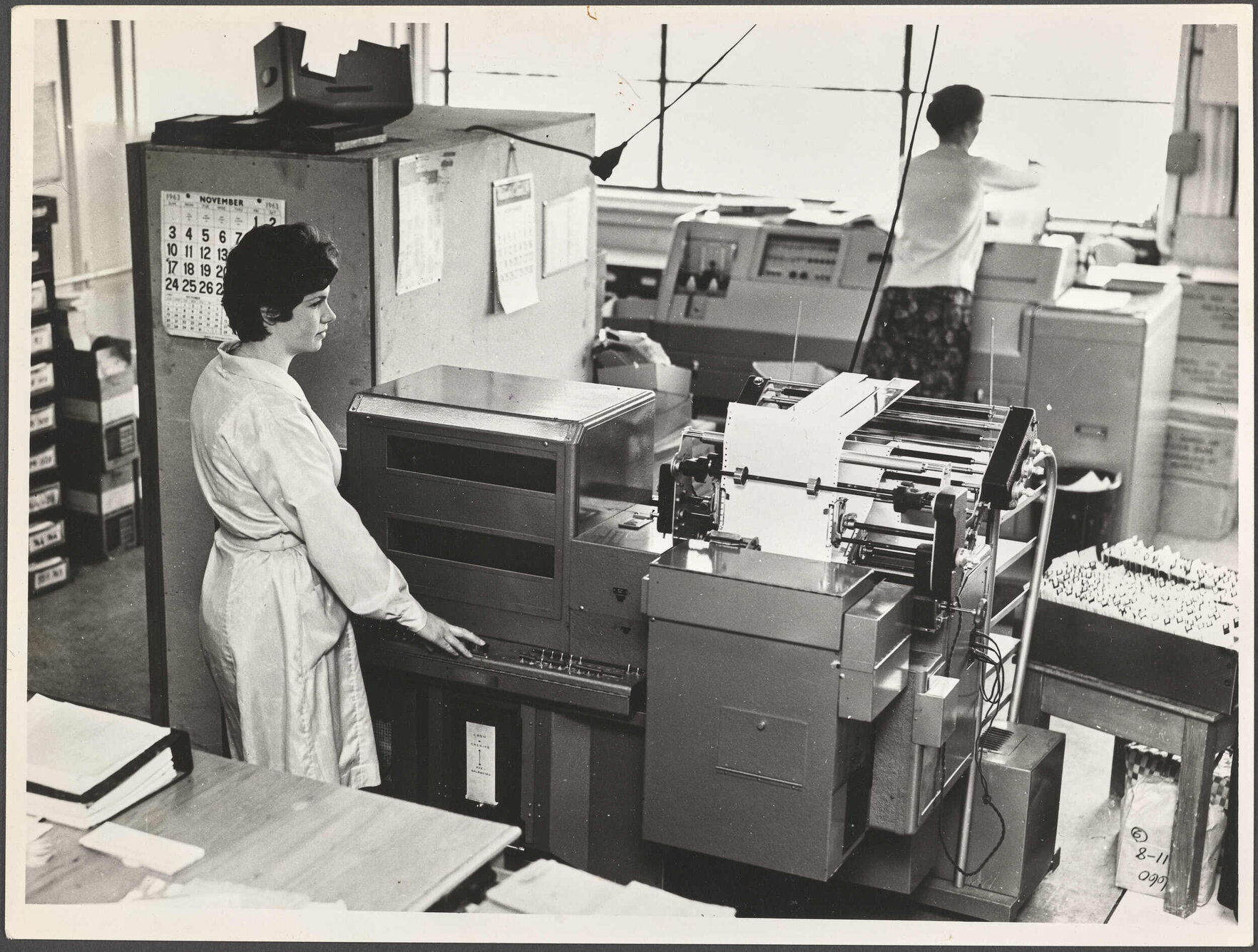 Staff with printing machinery, Cadbury Fry Hudson