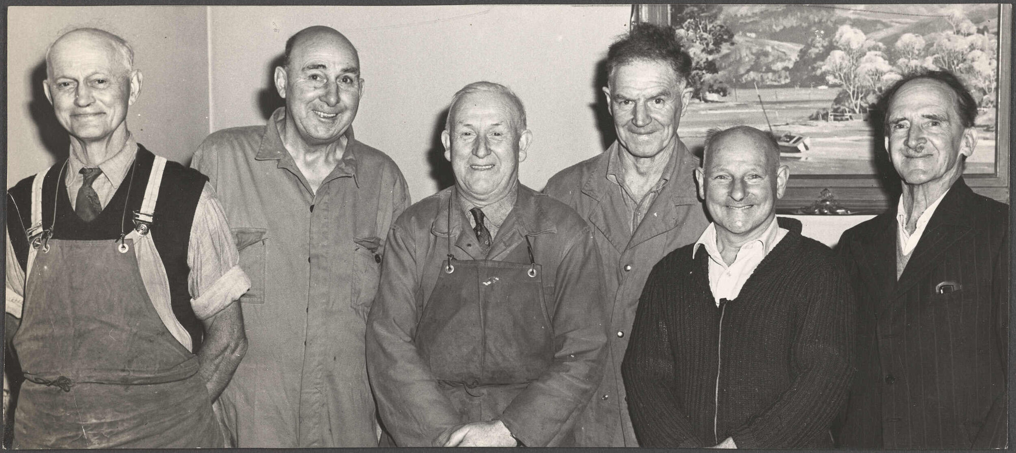 Six men at the time of their retirement from Cadbury Fry Hudson