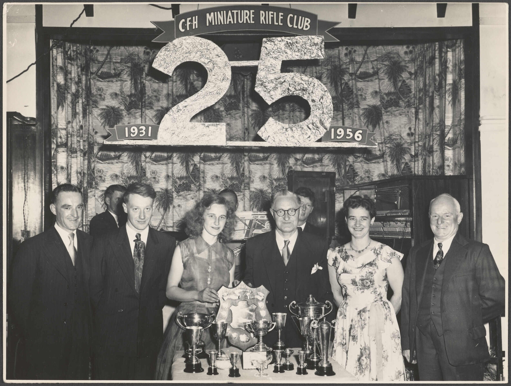 Cup winners with Club President at Cadbury Fry Hudson Small-Bore Rifle Club Silver Anniversary Celebrations