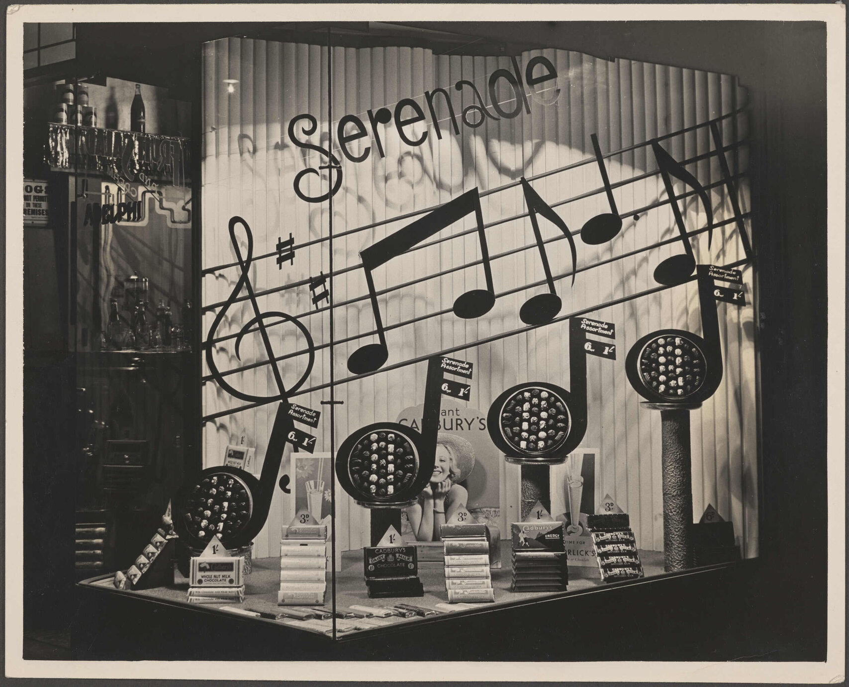 Cadbury Fry Hudson Serenade display at Adelphi Milk Bar, South Dunedin