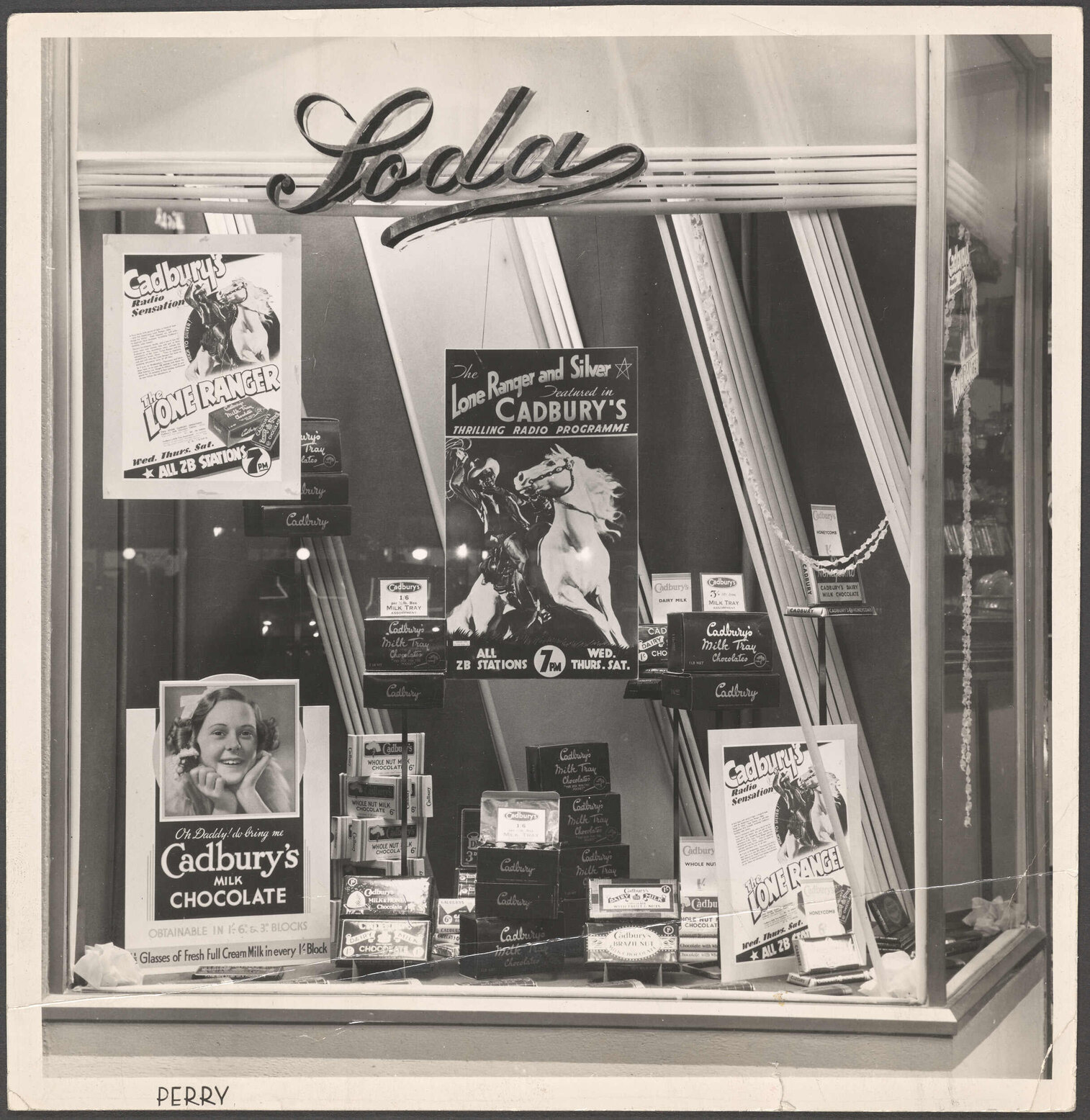 Cadbury's and 'The Lone Ranger' window display, King's Theatre, Wellington