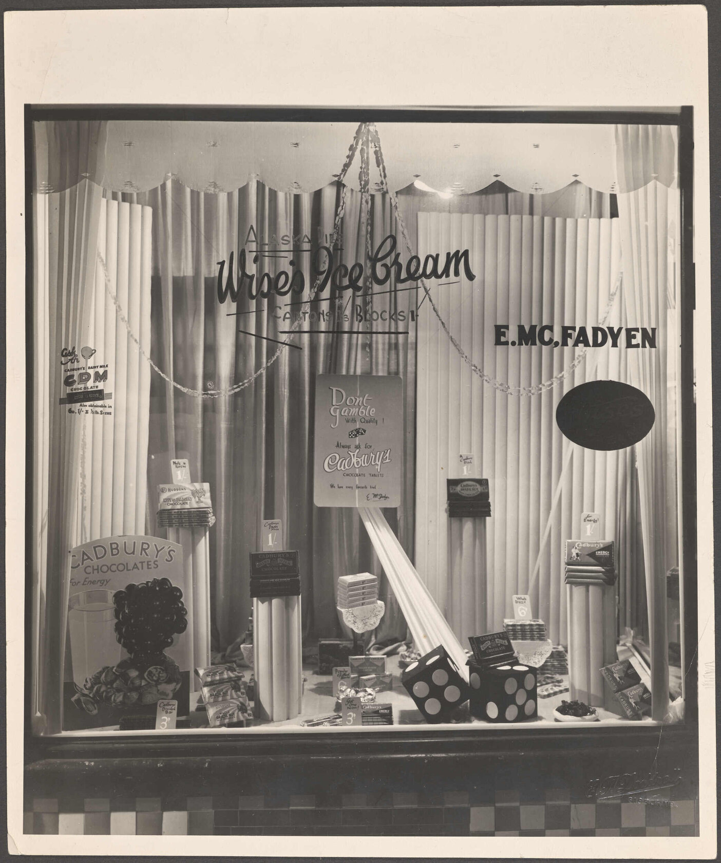 Cadbury's 'Don't Gamble with Quality!' window display at E. McFadyen's