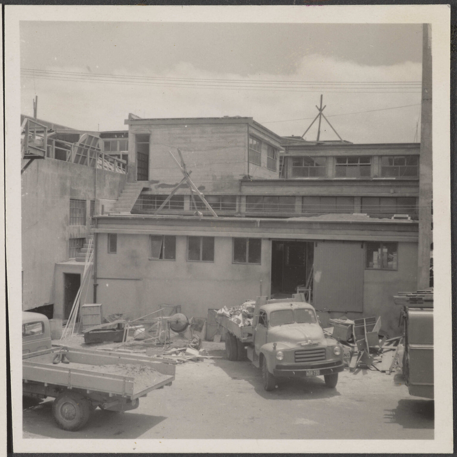 Rear of Hallensteins branch premises, New Plymouth, during building work