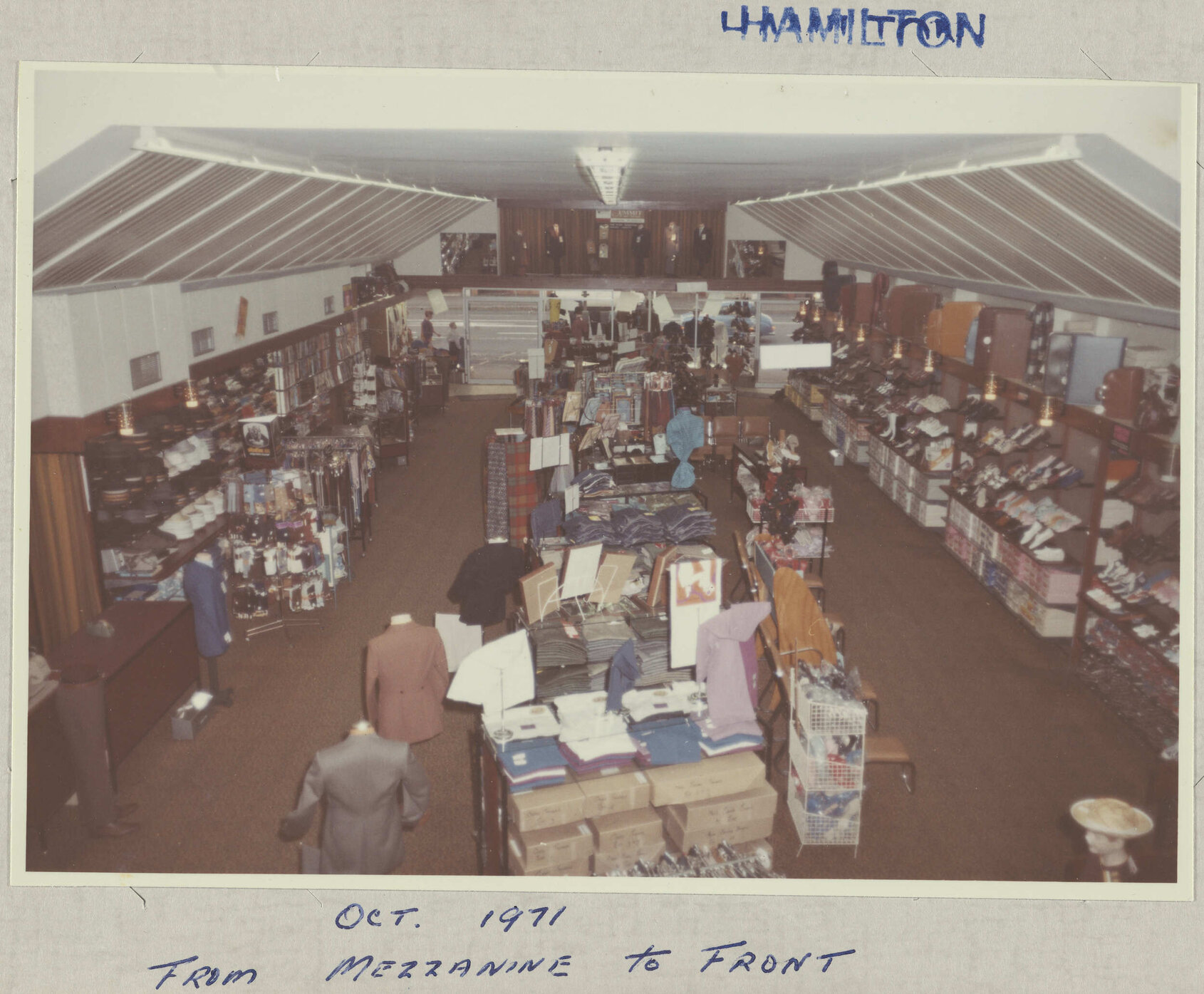 Hallensteins store interior, Hamilton, 'from mezzanine to front'