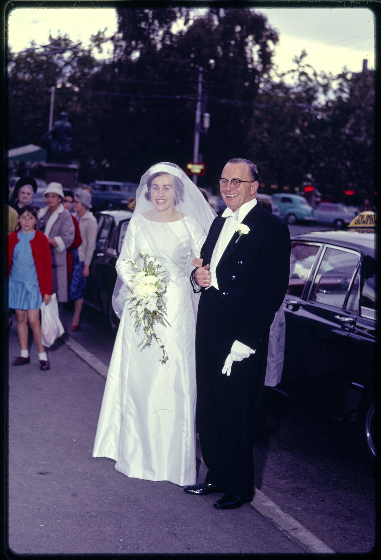 Elizabeth Walsh with her father, Sir John Walsh, on her wedding day